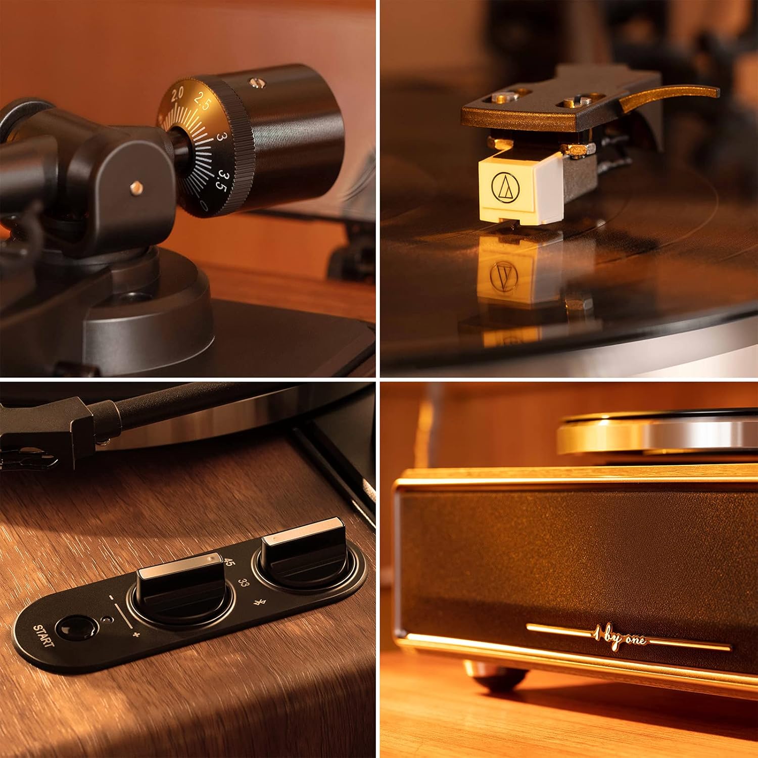 1 BY ONE Tocadiscos HiFi Bluetooth portátil Reproductor de Discos de Vinilo con Cartucho 33/45 RP Reproducción Inalámbrica Altavoces Estéreo Integrados AUX,RCA (Color Madera) - 2