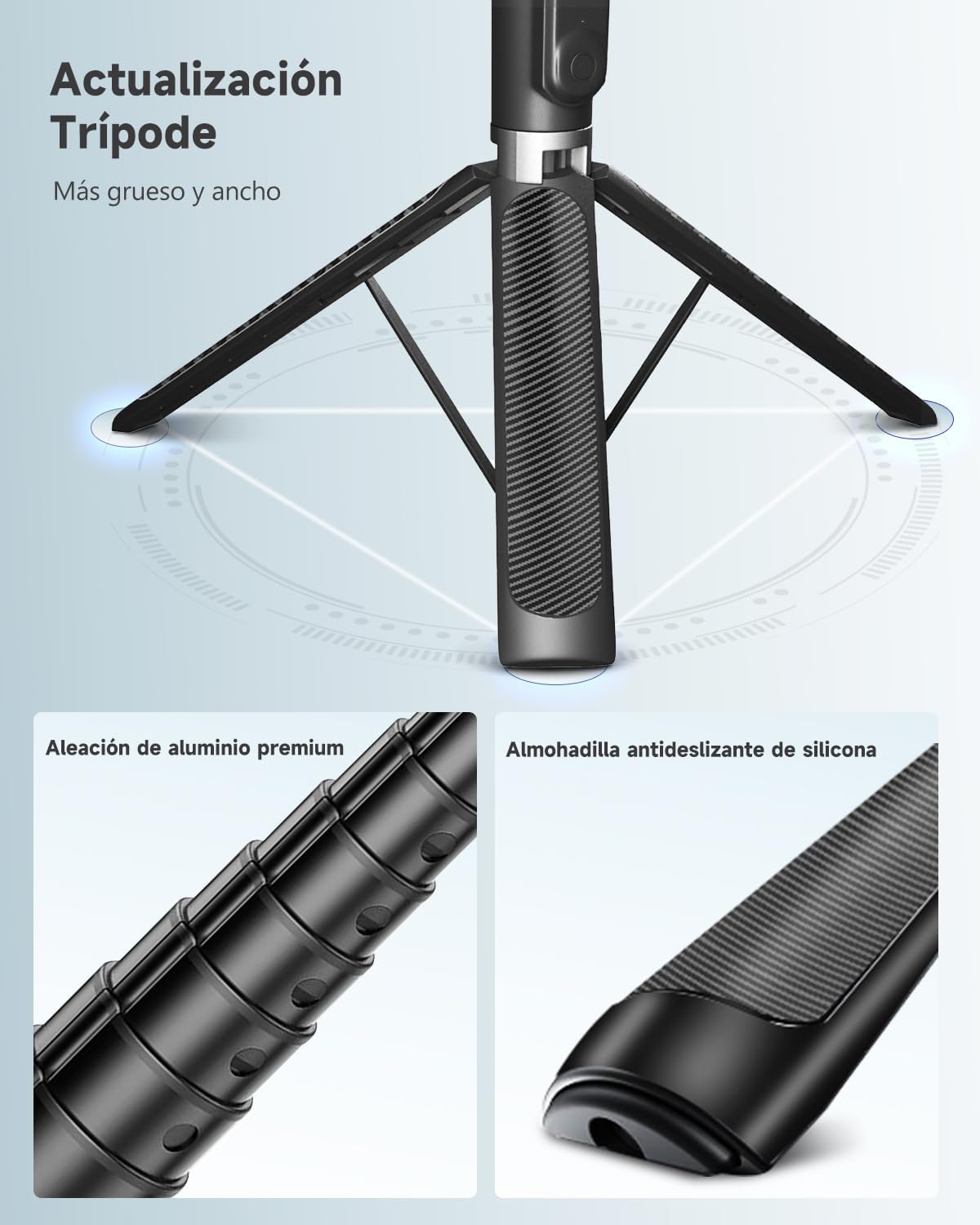 180cm Tripode para Movil & Palo Selfie - Tripode Movil Extensible Portátil con Mando Inalámbrico, Compatible con iPhone/Samsung/GoPro/Cámaras - 2