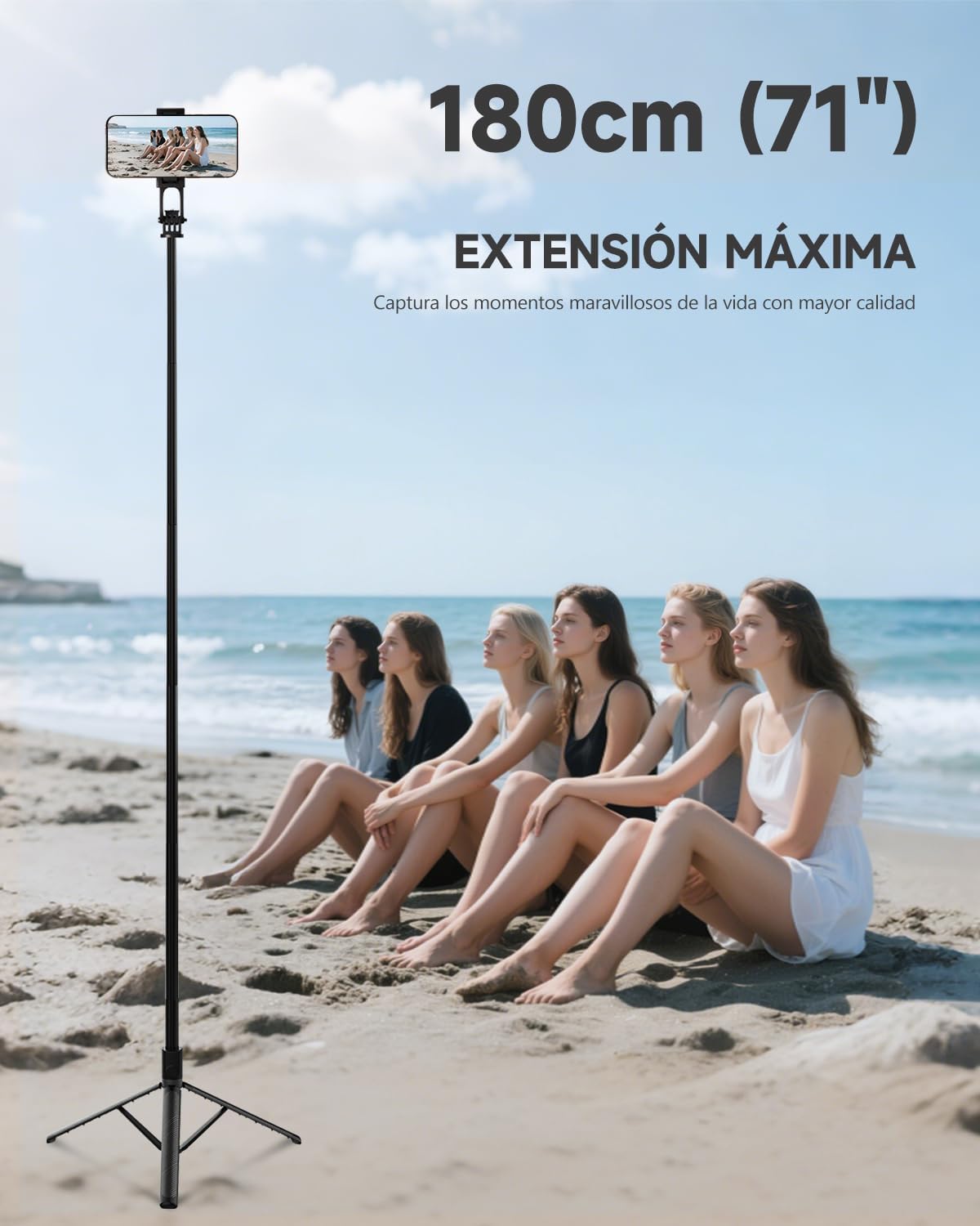 180cm Tripode para Movil & Palo Selfie - Tripode Movil Extensible Portátil con Mando Inalámbrico, Compatible con iPhone/Samsung/GoPro/Cámaras - 3
