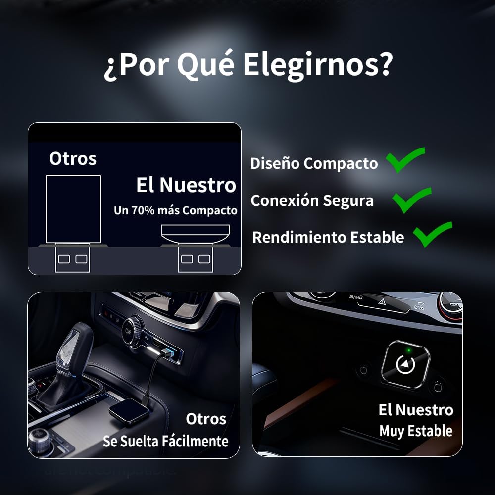 2 en 1 Adaptador CarPlay Inalámbrico, Bluetooth V5.3 Conexión Estable, WiFi 6 de Doble Banda de Alta Velocidad, USB A/C, Bluetooth Car Play Wireless Adapter Dongle para iPhone iOS 10+ & Android 11+ - 3