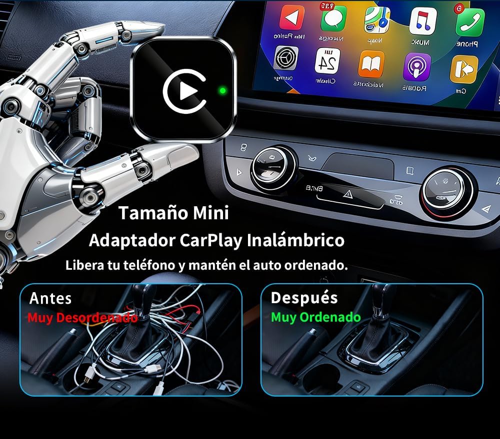 2 en 1 Adaptador CarPlay Inalámbrico, Bluetooth V5.3 Conexión Estable, WiFi 6 de Doble Banda de Alta Velocidad, USB A/C, Bluetooth Car Play Wireless Adapter Dongle para iPhone iOS 10+ & Android 11+ - 4