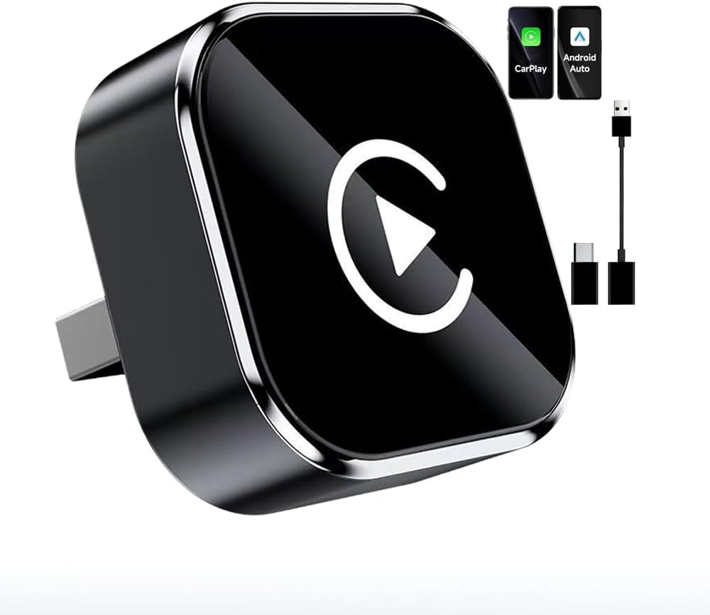 2 en 1 Adaptador CarPlay Inalámbrico, Bluetooth V5.3 Conexión Estable, WiFi 6 de Doble Banda de Alta Velocidad, USB A/C, Bluetooth Car Play Wireless Adapter Dongle para iPhone iOS 10+ & Android 11+ - 1