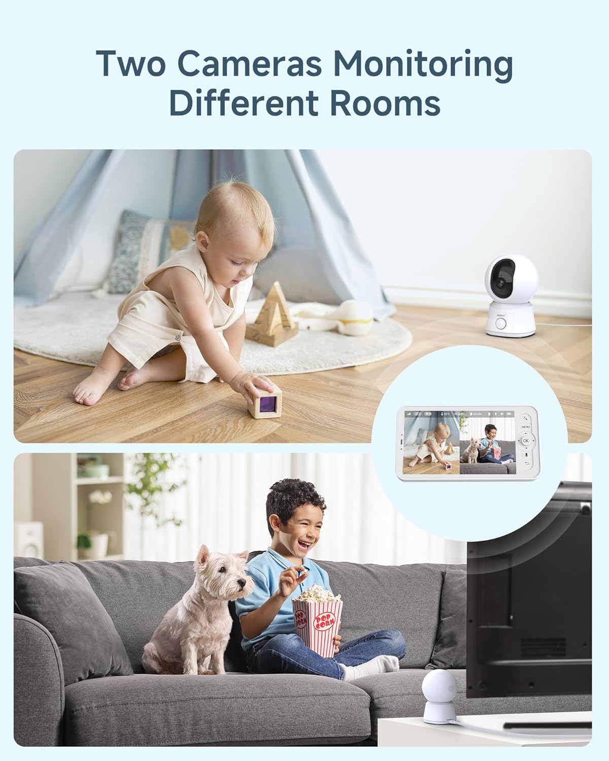 ARENTI Vigilabebes con 2 Camaras 1080P con Pantalla de 5'', Camara Vigilancia Bebe 355° PTZ, Voz Bidireccional, Detección de Movimiento y Sonido, Visión Nocturna, Sensor Temperatura, Modo VOX - 2