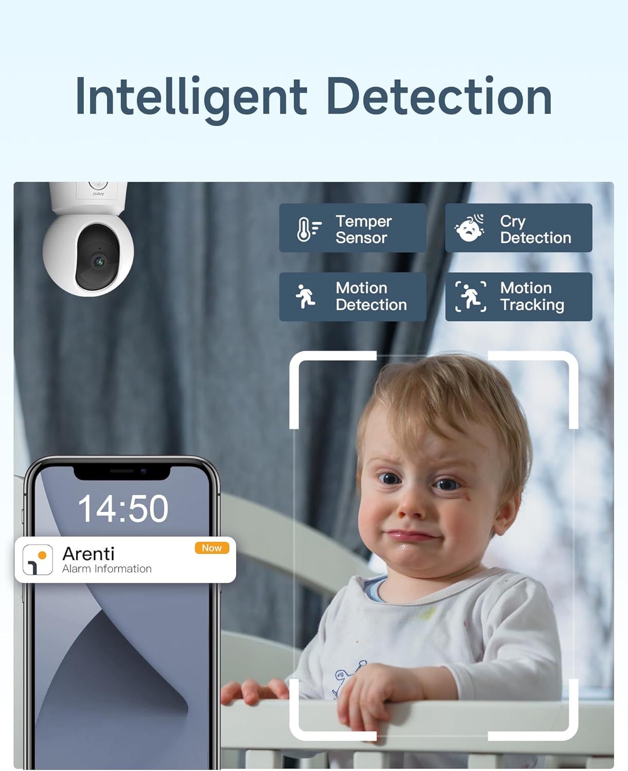 ARENTI Vigilabebes con 2 Camaras 1080P con Pantalla de 5'', Camara Vigilancia Bebe 355° PTZ, Voz Bidireccional, Detección de Movimiento y Sonido, Visión Nocturna, Sensor Temperatura, Modo VOX - 5