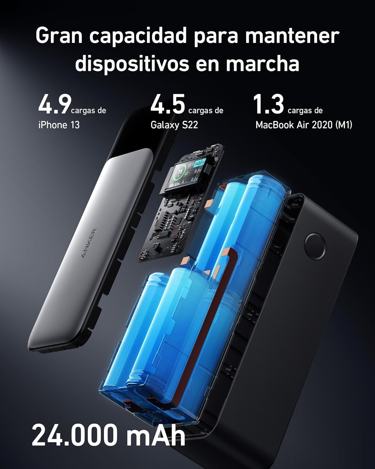 Anker Power Bank Carga Rapida 737, Cargador Portátil de 24,000 mAh y con 3 Puertos, 140 W, Compatible con iPhone Serie 16/15, Samsung, MacBook, etc. - 4