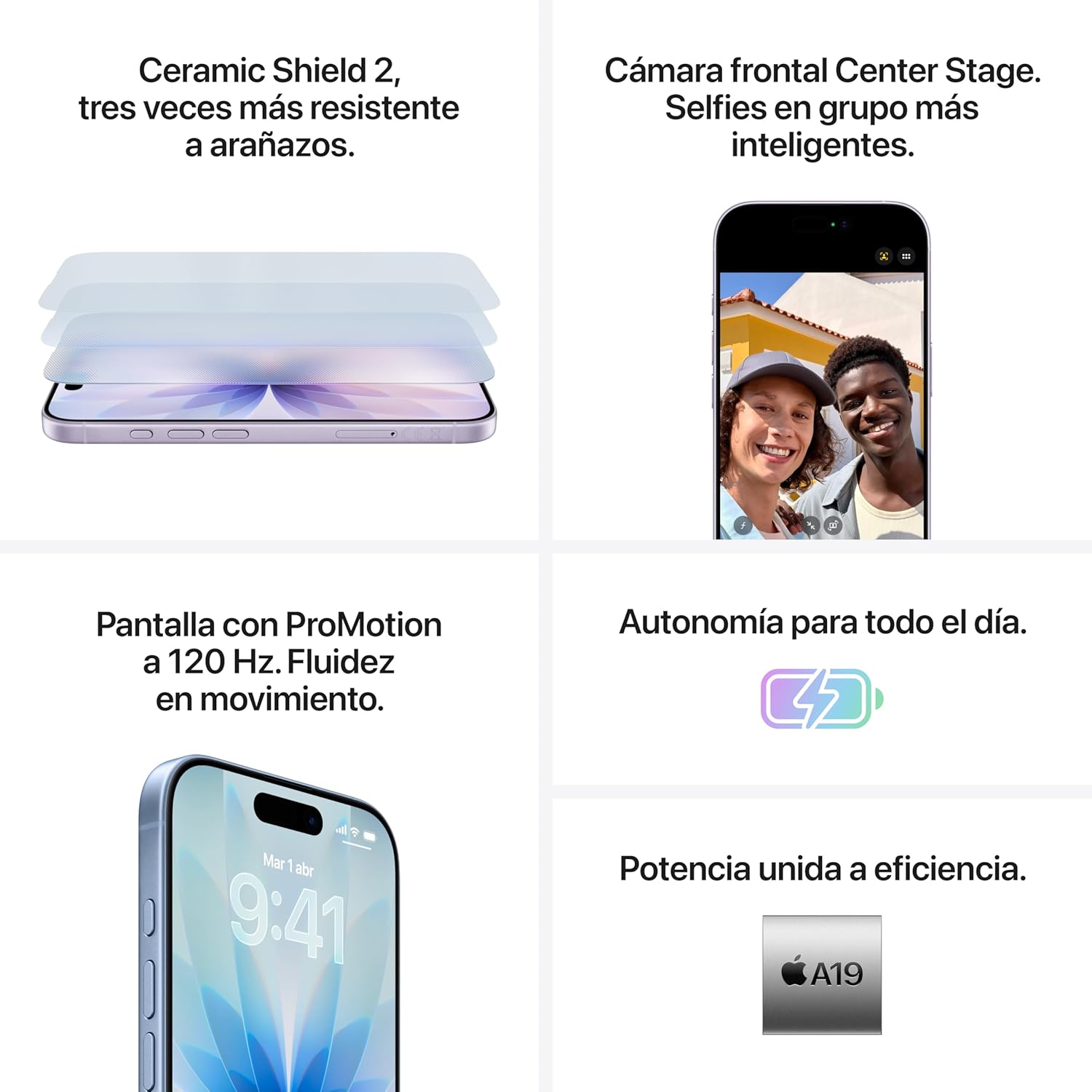 Apple iPhone 17 de 256 GB: Pantalla de 6,3 Pulgadas con Promotion, Chip A19, cámara Frontal Center Stage, Mayor Resistencia a los arañazos, autonomía para el día Entero; Negro - 4