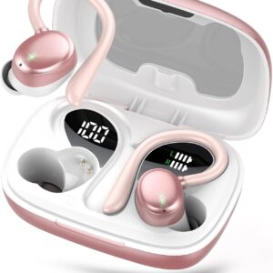 Auriculares Inalambricos, Auriculares Bluetooth 5.3 Deportivos con Gancho de la Oreja, 72H Cascos Inalambricos Bluetooth con Cancelacion Ruido ENC, Pantalla LED, Ajuste Cómodo,IPX7 Impermeable Cascos