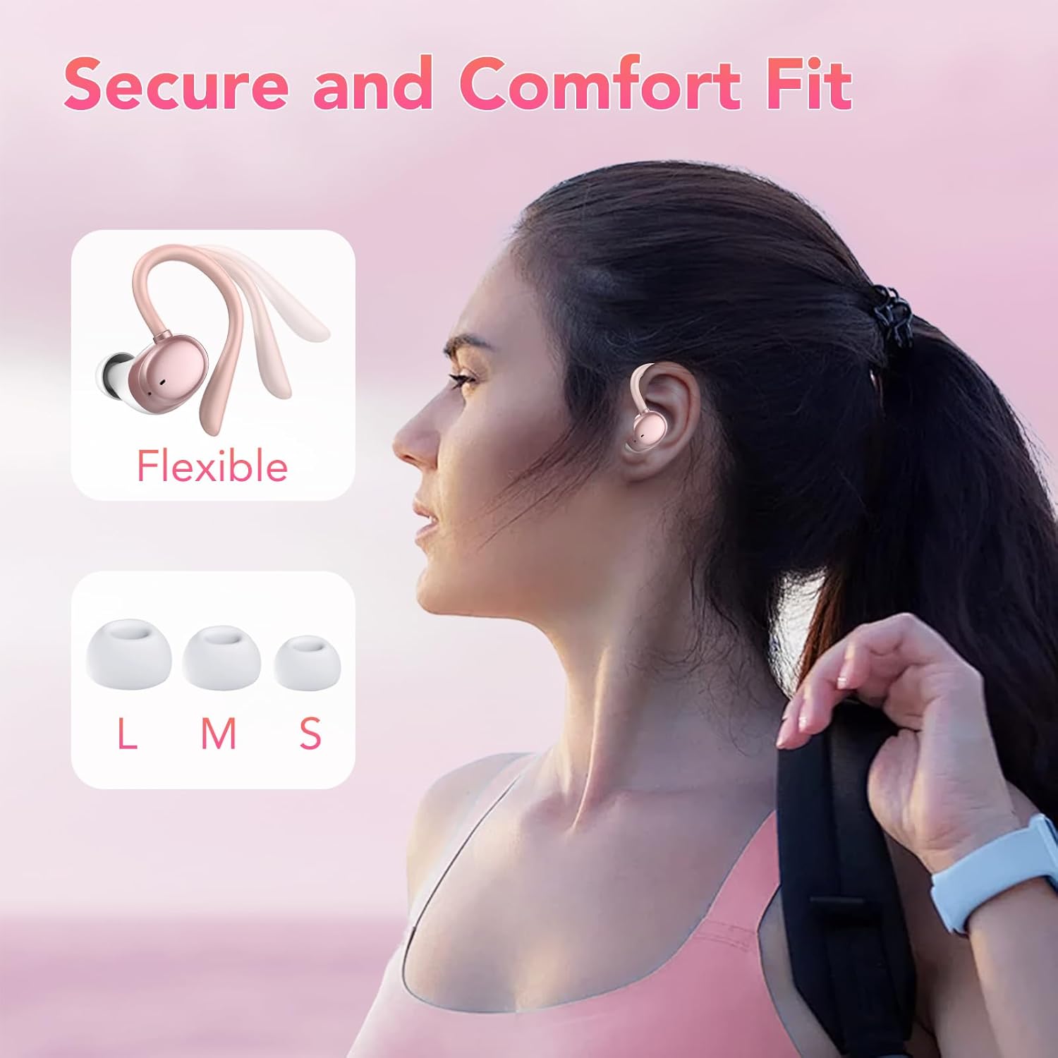 Auriculares Inalambricos, Auriculares Bluetooth 5.3 Deportivos con Gancho de la Oreja, 72H Cascos Inalambricos Bluetooth con Cancelacion Ruido ENC, Pantalla LED, Ajuste Cómodo,IPX7 Impermeable Cascos - 4
