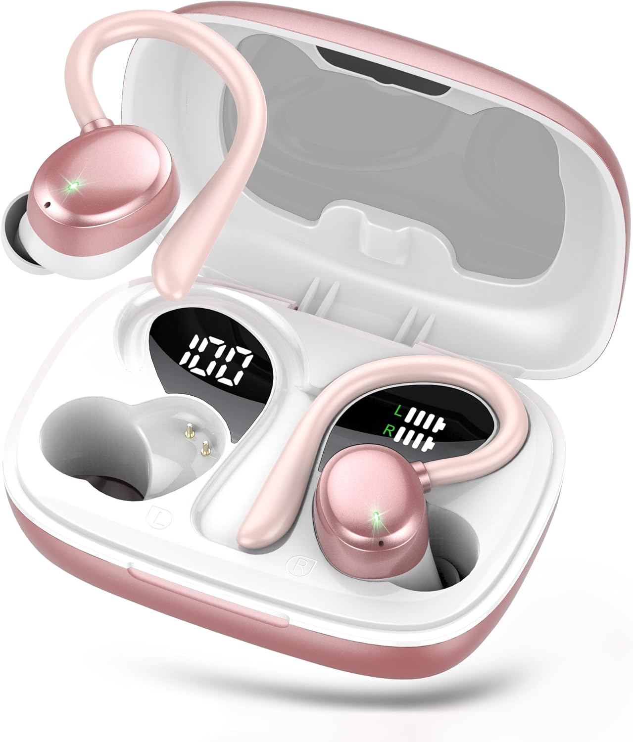 Auriculares Inalambricos, Auriculares Bluetooth 5.3 Deportivos con Gancho de la Oreja, 72H Cascos Inalambricos Bluetooth con Cancelacion Ruido ENC, Pantalla LED, Ajuste Cómodo,IPX7 Impermeable Cascos - 1