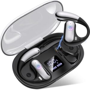 Auriculares Inalámbricos Bluetooth 5.4 Open Ear, 80H Cascos Deportivos 2026 con Pantalla LED, Gancho Flexible No Intraural, IPX7 Impermeable, Cancelación de Ruido ENC (Negro)