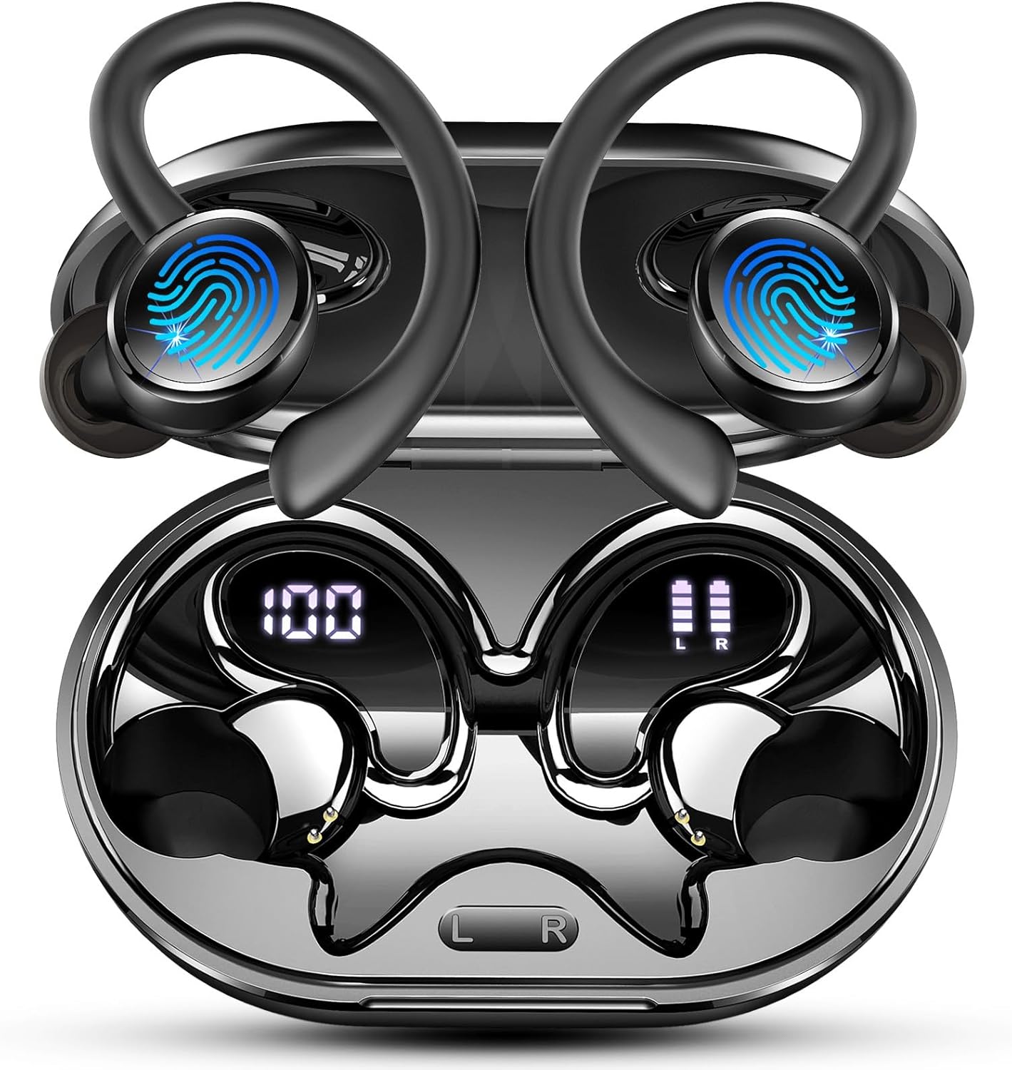 Auriculares Inalambricos Deportivos, 2026 Nueva Auriculares Bluetooth 5.4 HiFi Estéreo con 4 HD Mic, 50H Cascos Inalambricos Bluetooth con Cancelacion Ruido ENC, Pantalla LED, IP7 Impermeable Cascos - 1