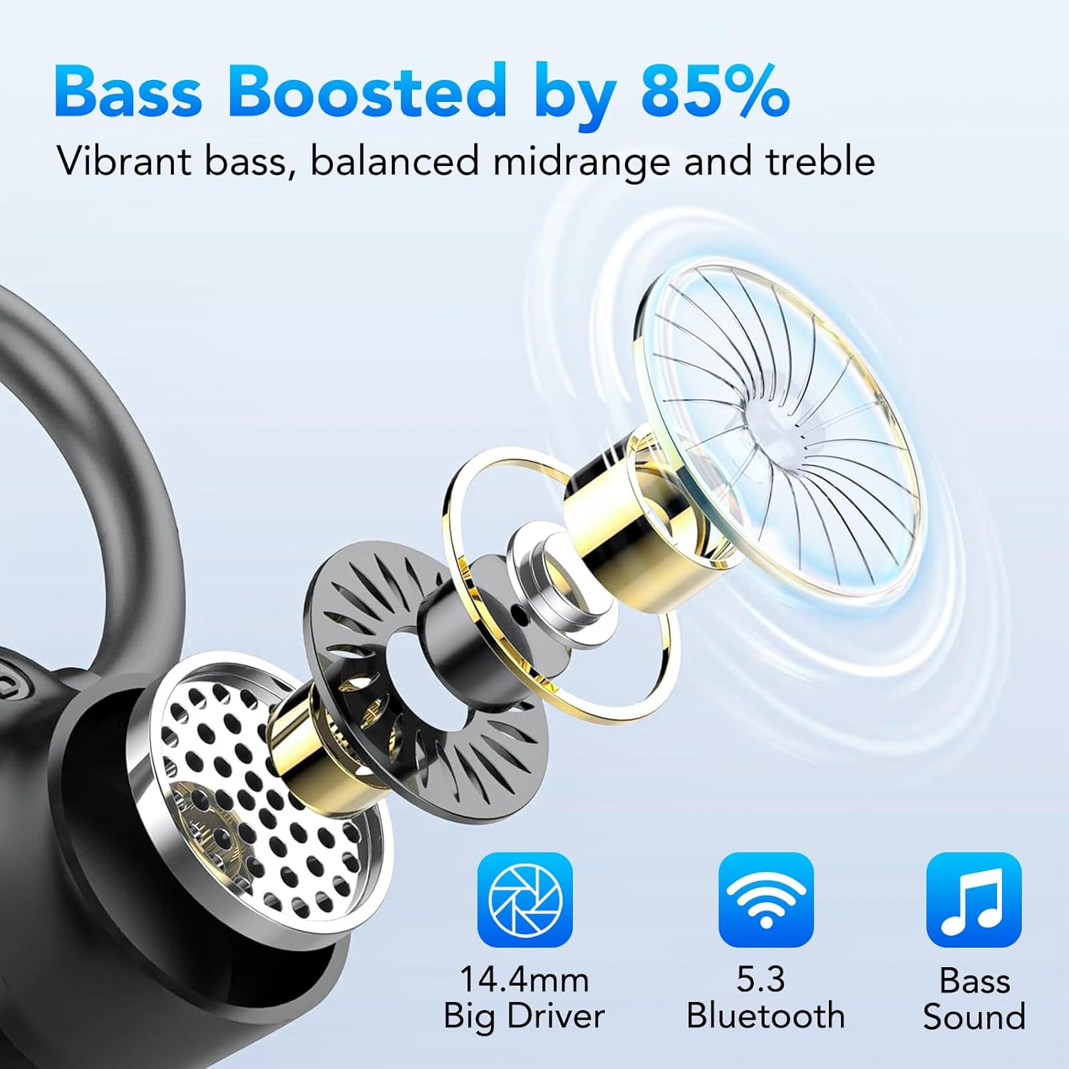 Auriculares Inalambricos Deportivos, Auriculares Bluetooth 5.3 con 4 HD Mic, 72H Cascos Inalambricos Bluetooth con Cancelacion Ruido ENC, Auriculares Inalambricos IPX7 Impermeable, USB-C, Pantalla LED - 2