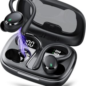 Auriculares Inalambricos Deportivos, Auriculares Bluetooth 5.3 con 4 HD Mic, 72H Cascos Inalambricos Bluetooth con Cancelacion Ruido ENC, Auriculares Inalambricos IPX7 Impermeable, USB-C, Pantalla LED