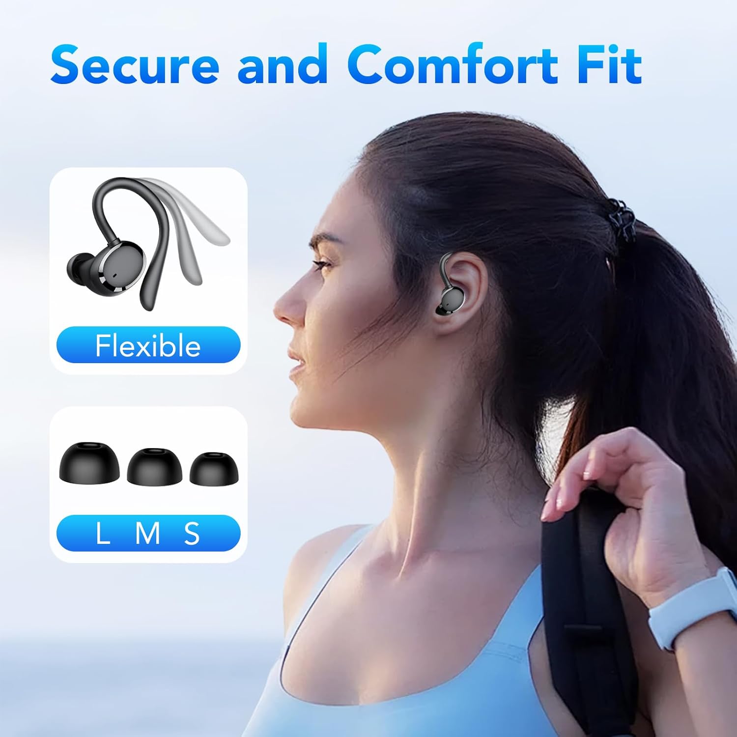Auriculares Inalambricos Deportivos, Auriculares Bluetooth 5.3 con 4 HD Mic, 72H Cascos Inalambricos Bluetooth con Cancelacion Ruido ENC, Auriculares Inalambricos IPX7 Impermeable, USB-C, Pantalla LED - 4