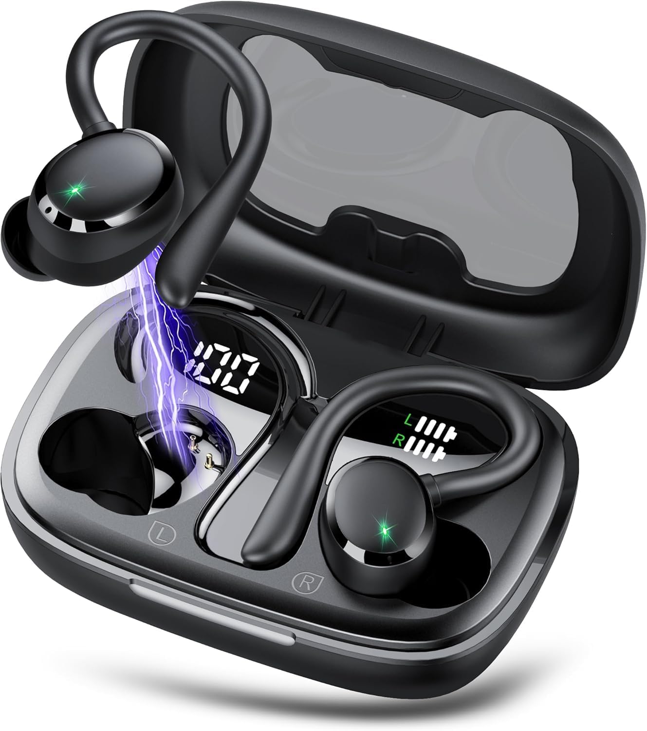 Auriculares Inalambricos Deportivos, Auriculares Bluetooth 5.3 con 4 HD Mic, 72H Cascos Inalambricos Bluetooth con Cancelacion Ruido ENC, Auriculares Inalambricos IPX7 Impermeable, USB-C, Pantalla LED - 1