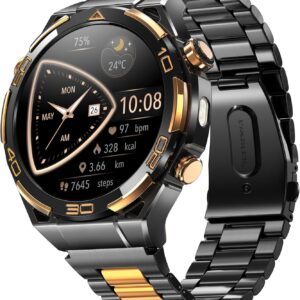 Blackview Smartwatch -GPS, AI, Linterna, Brújula, AMOLED 1.43" Reloj Inteligente Hombre -Monitor de Frecuencia Cardíaca/Presión Arterial, Llamadas Bluetooth, 100+ Modos Deportivos, Android/iOS, Negro