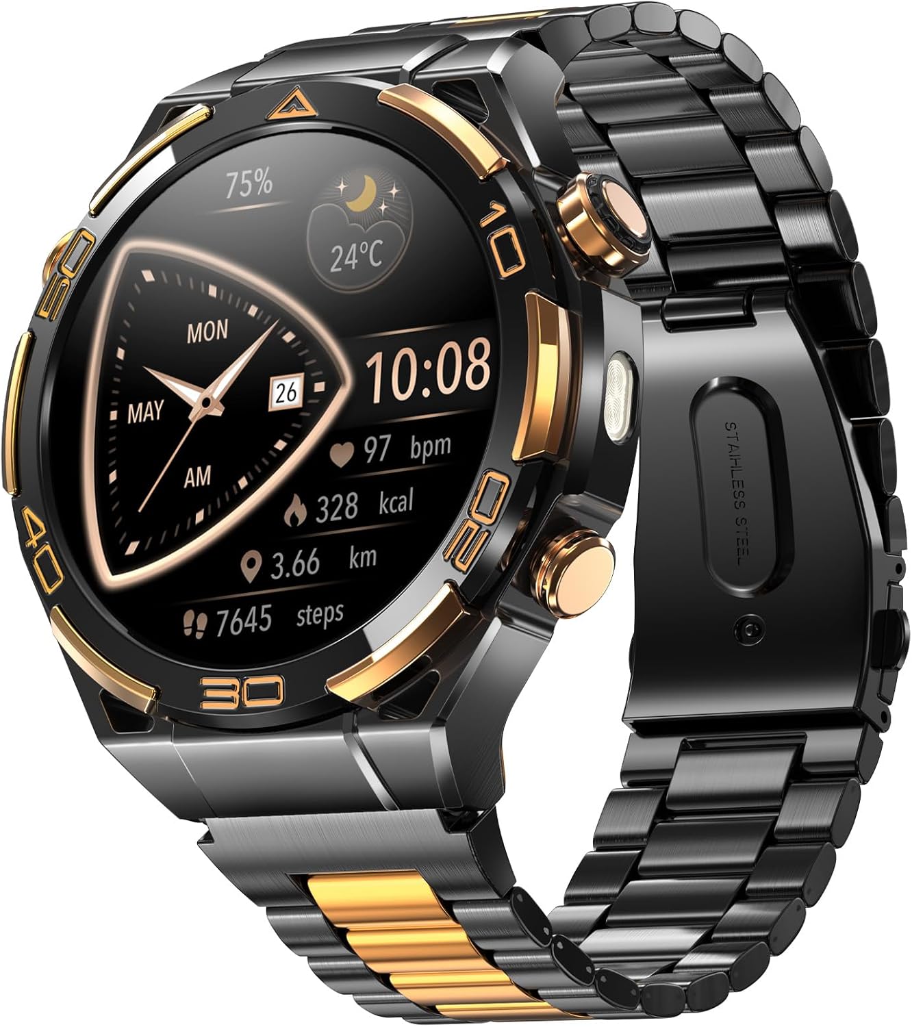 Blackview Smartwatch -GPS, AI, Linterna, Brújula, AMOLED 1.43" Reloj Inteligente Hombre -Monitor de Frecuencia Cardíaca/Presión Arterial, Llamadas Bluetooth, 100+ Modos Deportivos, Android/iOS, Negro - 1