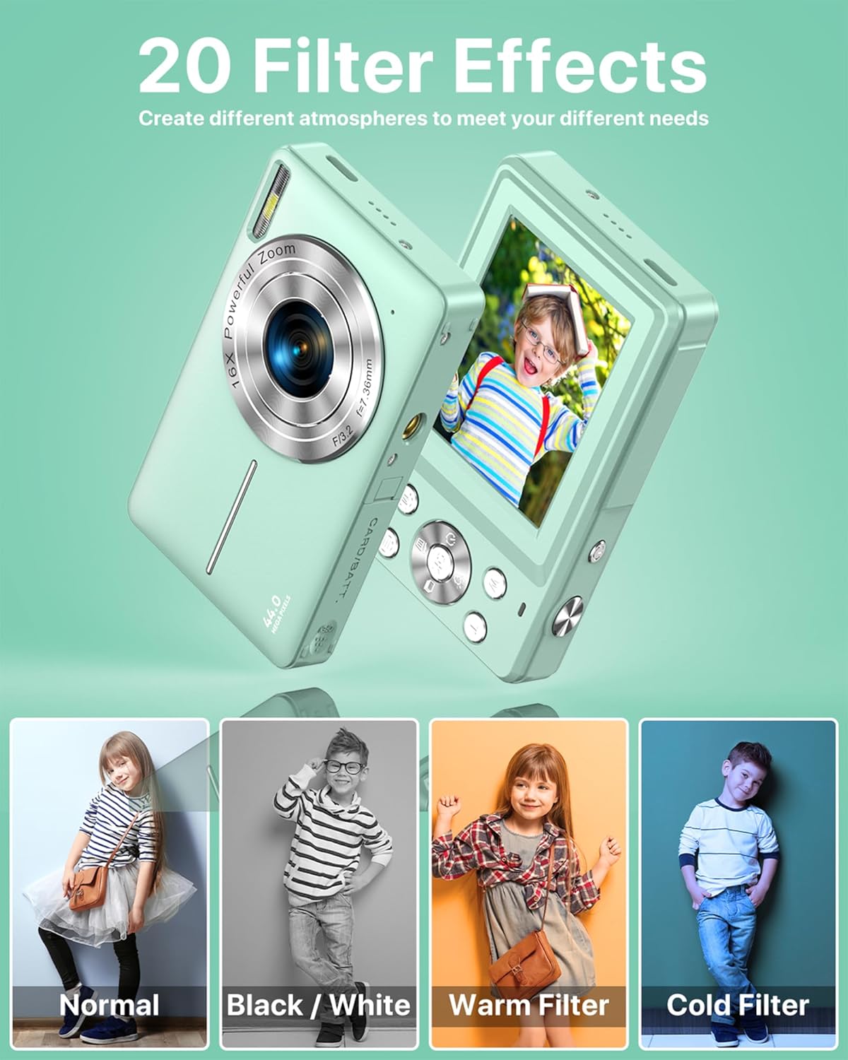 Cámara Digital 1080P Cámara de Fotos 44MP Camara Fotos Digital Cámara Digital Compacta con Zoom Digital 16X, Pantalla LCD de 2,4", Tarjeta de Memoria de 32G, 1 Batería para niños, Adolescentes - 5