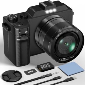 Cámara Digital, Camara de Fotos Digital 5K 64MP con Tarjeta 64GB WiFi, Autofoco, Cámara Compacta con Pantalla LCD de 3" Selfies Cámara de Vlog para Principiantes Adolescentes Adultos Youtube