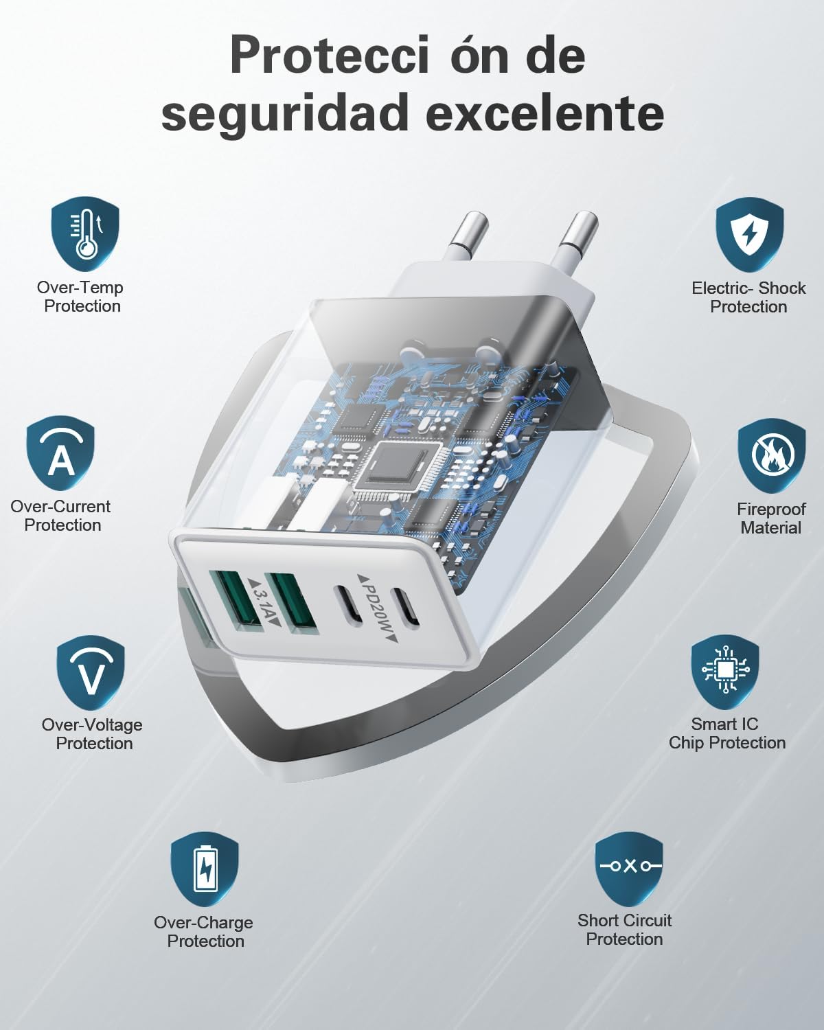 Cargador USB C 40W, Cargador iPhone Carga Rapida Múltiple USBC Enchufe PD+QC Rápido Pared Adaptador Tipo C Movil Cargadors para iPhone 17 16 15 14 13 12 11 Pro MAX Plus,iPad,Samsung USB Charger - 4