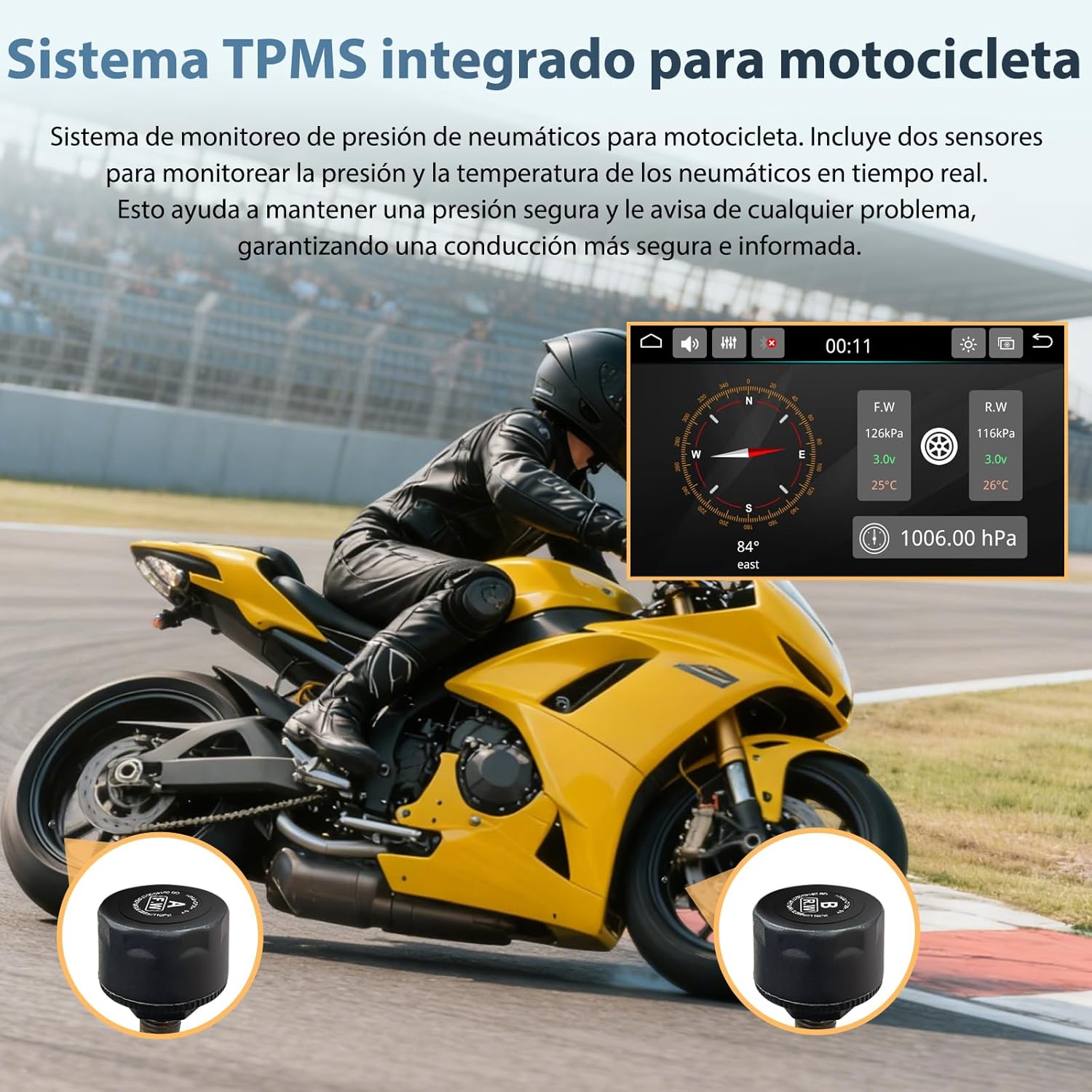 Carpuride W702T Pro Motocicleta Carplay Pantalla con TPMS Sistema, Inalámbrico CarPlay y Android Auto, 7" Impermeable Táctilpantalla, Dual Bluetooth, Intercomunicador Función, Nav, Brújula, Barómetro. - 3