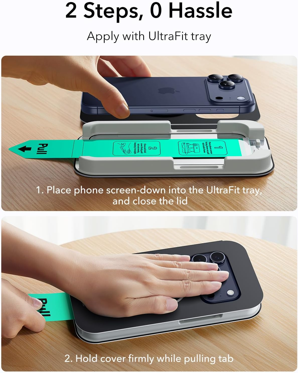 ESR Pack 3 Protectores Pantalla para iPhone 17 Pro Max, Grado Militar, No Astilla, Dureza 9H, Cristal Templado, Cobertura total, Bandeja UltraFit - 3