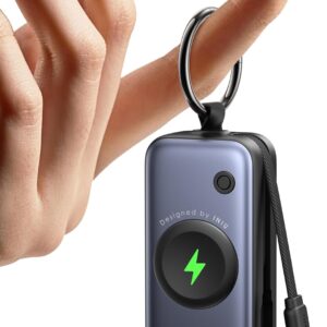 INIU Power Bank, 5000mAh 20W PD Batería Externa Carga Rapida, con Cable USB C Incorporado, Powerbank para Apple Watch, Accesorio de Viaje, Cargador Portatil para iPhone 16 15, Samsung, Pixel, Xiaomi