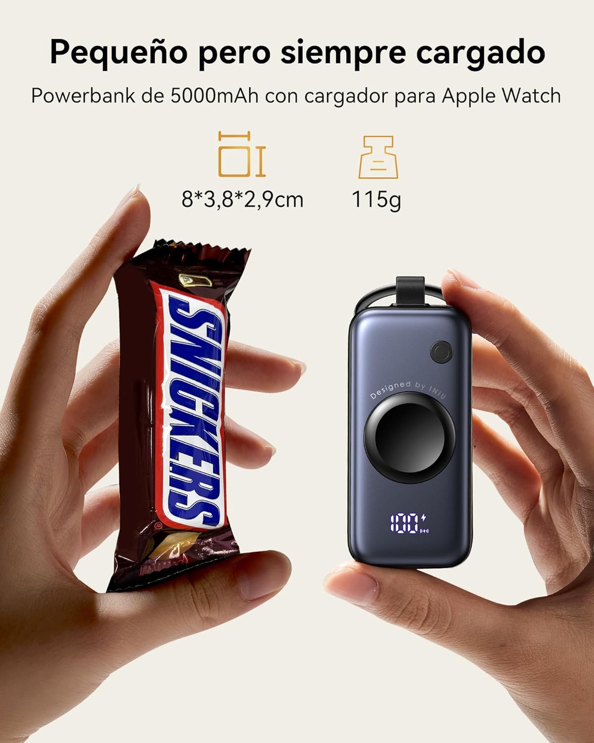 INIU Power Bank, 5000mAh 20W PD Batería Externa Carga Rapida, con Cable USB C Incorporado, Powerbank para Apple Watch, Accesorio de Viaje, Cargador Portatil para iPhone 16 15, Samsung, Pixel, Xiaomi - 5