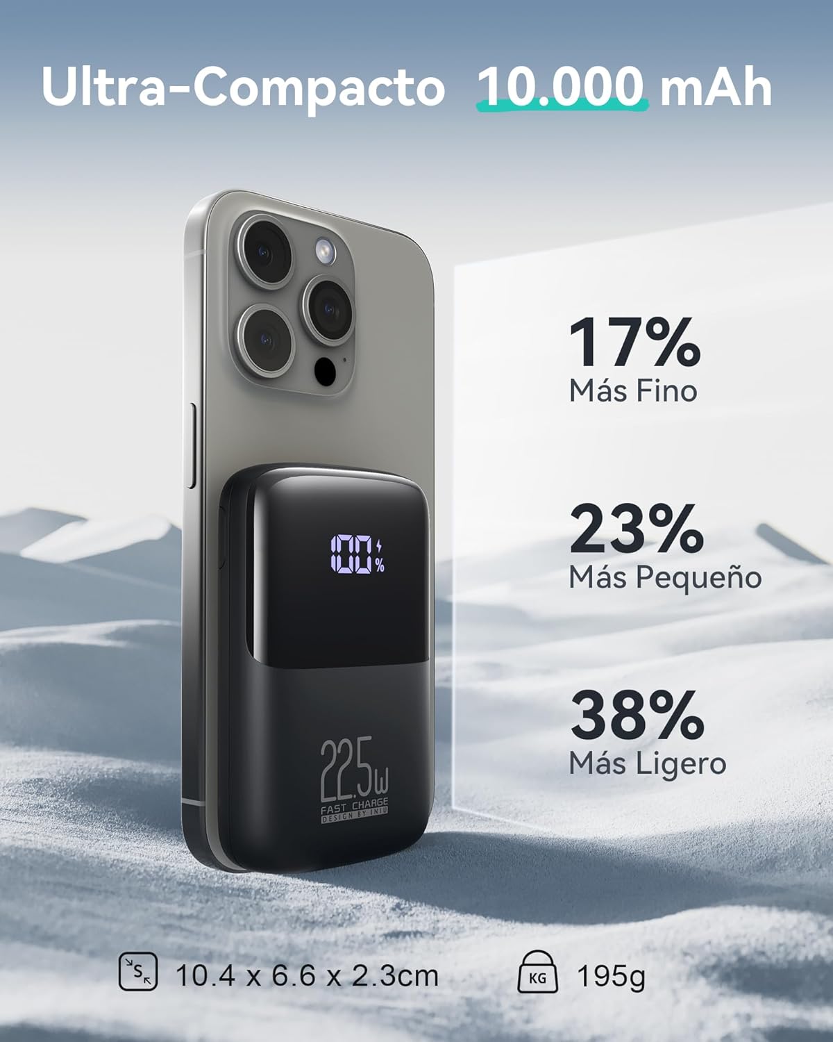 INIU Power Bank, Mini 10000mAh 22.5W Bateria Externa Carga Rapida, USB C PD3.0 QC4.0 Cargador Portatil, Powerbank con Soporte para iPhone 17 16 15 14 13 12 Pro Samsung S22 S21 Xiaomi Huawei iPad - 2