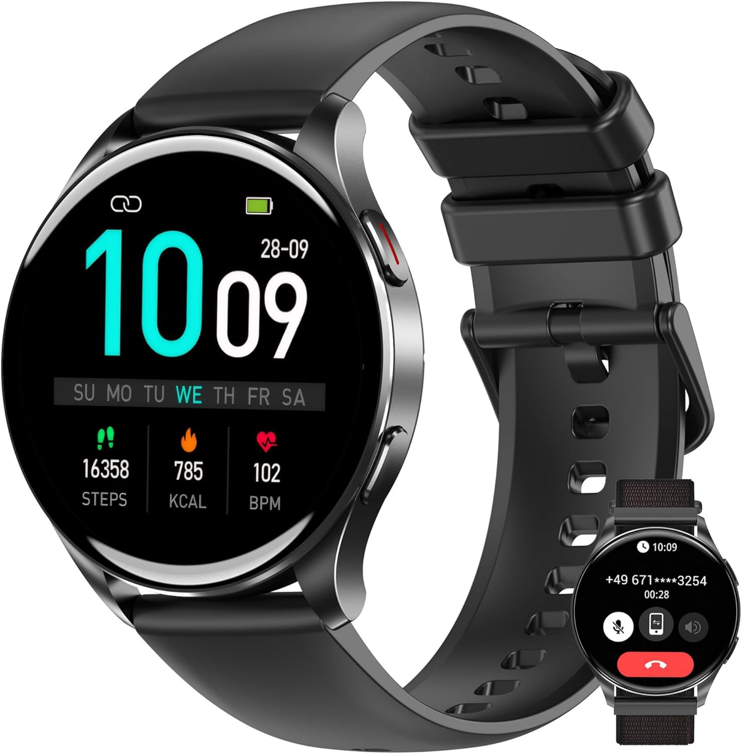 IOWODO Reloj Inteligente Hombre Mujer, 1.43" AMOLED Llamadas Smartwatch con 120 Modos Deportivos, Monitor Cardíaco 24h, SpO2, Sueño, 2 Correas, IP68, Pulsera Actividad para Android iOS - 1