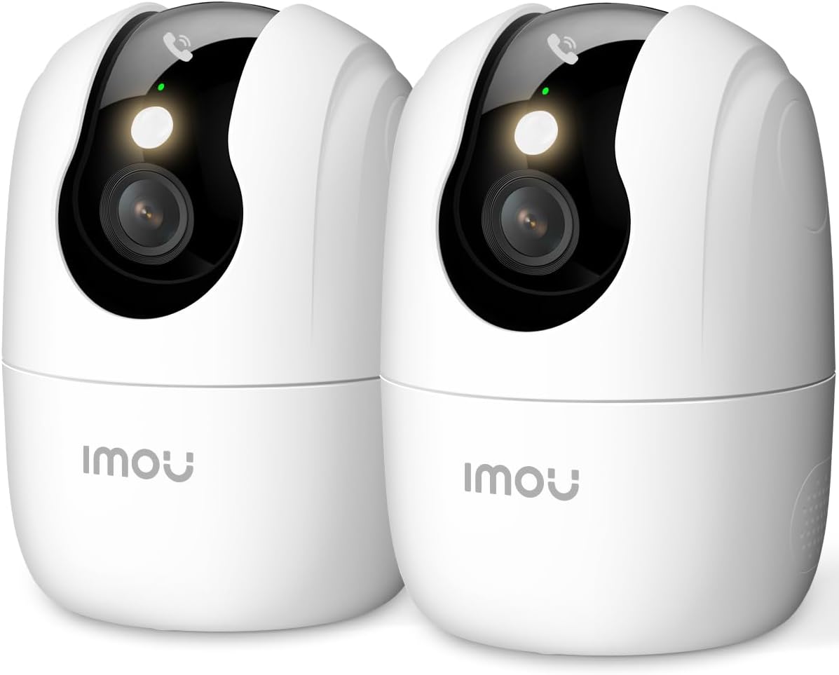Imou Ranger 2C Pro (2Pack) - 2.4/5GHz Cámara WiFi Interior, 2K(3MP) Cámara Vigilancia para Visión Nocturna en Color, Admite Tarjeta SD hasta 512 GB, AI Detección y Seguimiento, Botón para Llamar - 1