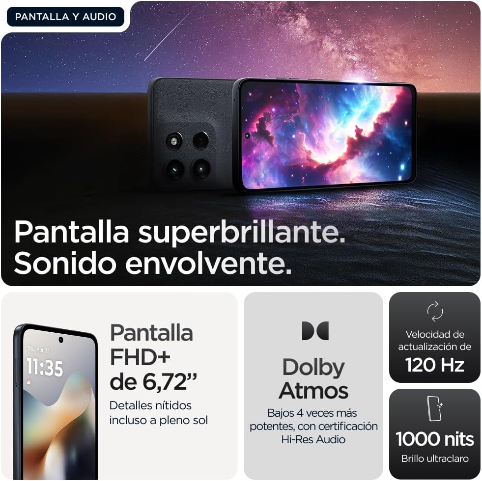 Moto g56 5G 24GB (8GB+16GB RAM Boost)/256GB Negro, Durabilidad Militar, IP68/69, Corning® Gorilla® Glass 7i, Pantalla 6.72" Full HD+, Cámara 50 MP con Moto ai,Batería 5200 mAh,Carga TurboPower™ 30W - 3