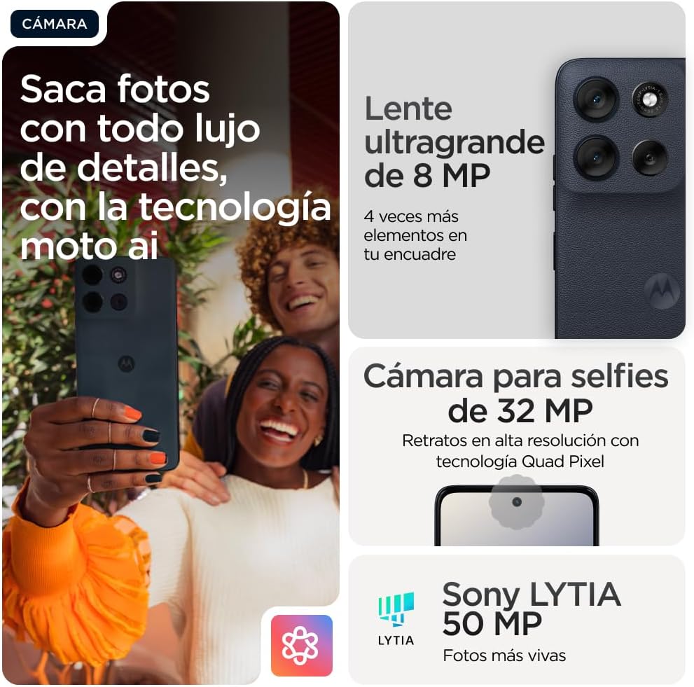 Moto g56 5G 24GB (8GB+16GB RAM Boost)/256GB Negro, Durabilidad Militar, IP68/69, Corning® Gorilla® Glass 7i, Pantalla 6.72" Full HD+, Cámara 50 MP con Moto ai,Batería 5200 mAh,Carga TurboPower™ 30W - 4