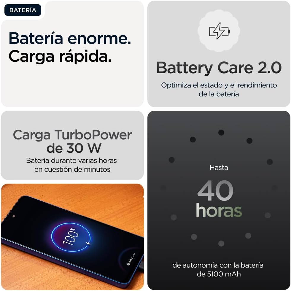Moto g56 5G 24GB (8GB+16GB RAM Boost)/256GB Negro, Durabilidad Militar, IP68/69, Corning® Gorilla® Glass 7i, Pantalla 6.72" Full HD+, Cámara 50 MP con Moto ai,Batería 5200 mAh,Carga TurboPower™ 30W - 6