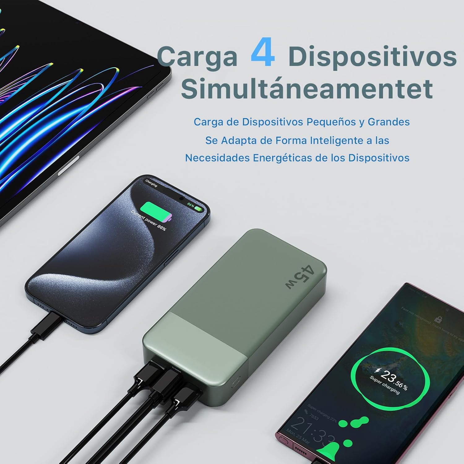 NOBIS Powerbank 20000mah,PD3.0 45W Batería Portátil Carga Rápida,QC4.0 Bateria Externa con Pantalla LED para MacBook, Phone 15 14 13 Pro S23 S22 - 4