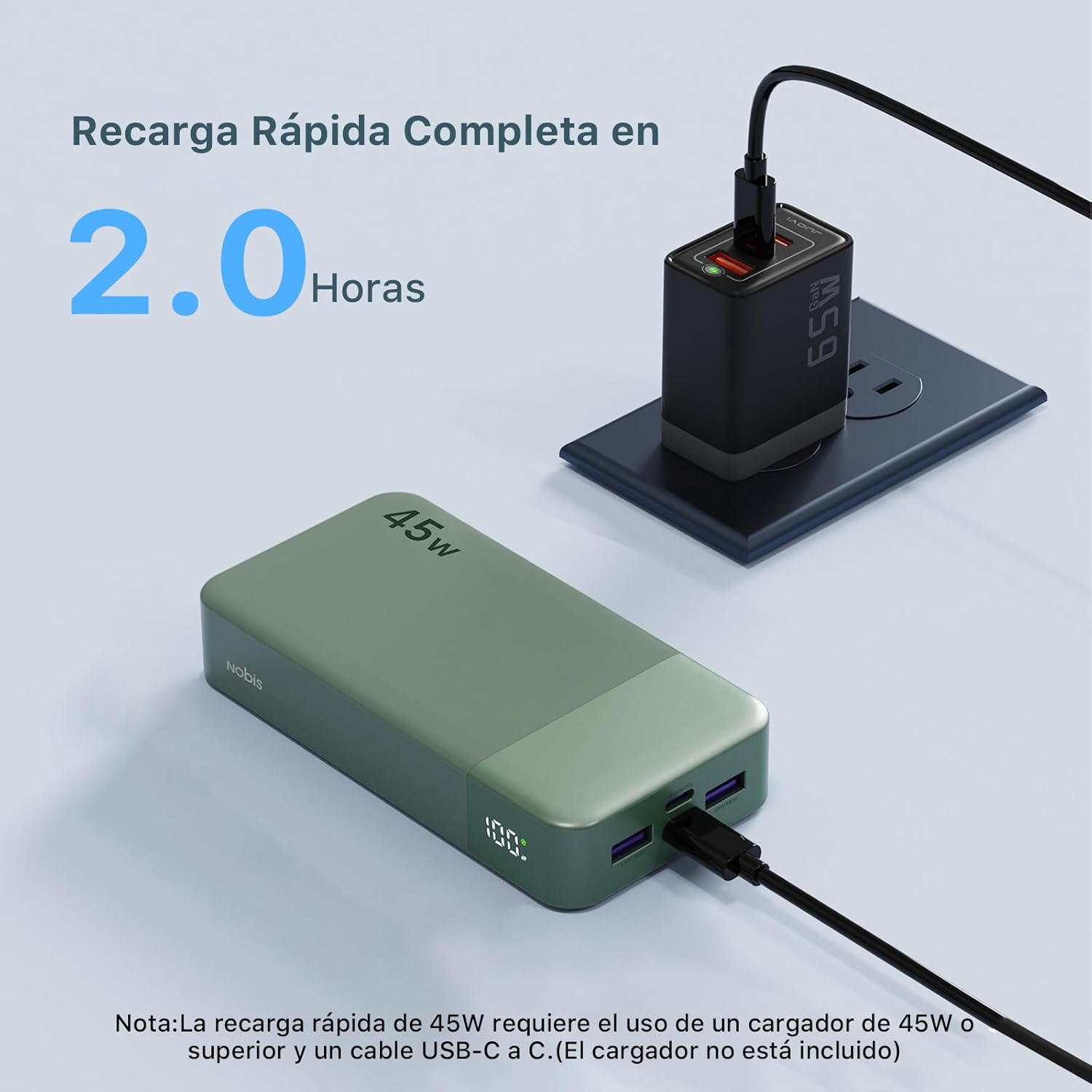 NOBIS Powerbank 20000mah,PD3.0 45W Batería Portátil Carga Rápida,QC4.0 Bateria Externa con Pantalla LED para MacBook, Phone 15 14 13 Pro S23 S22 - 5