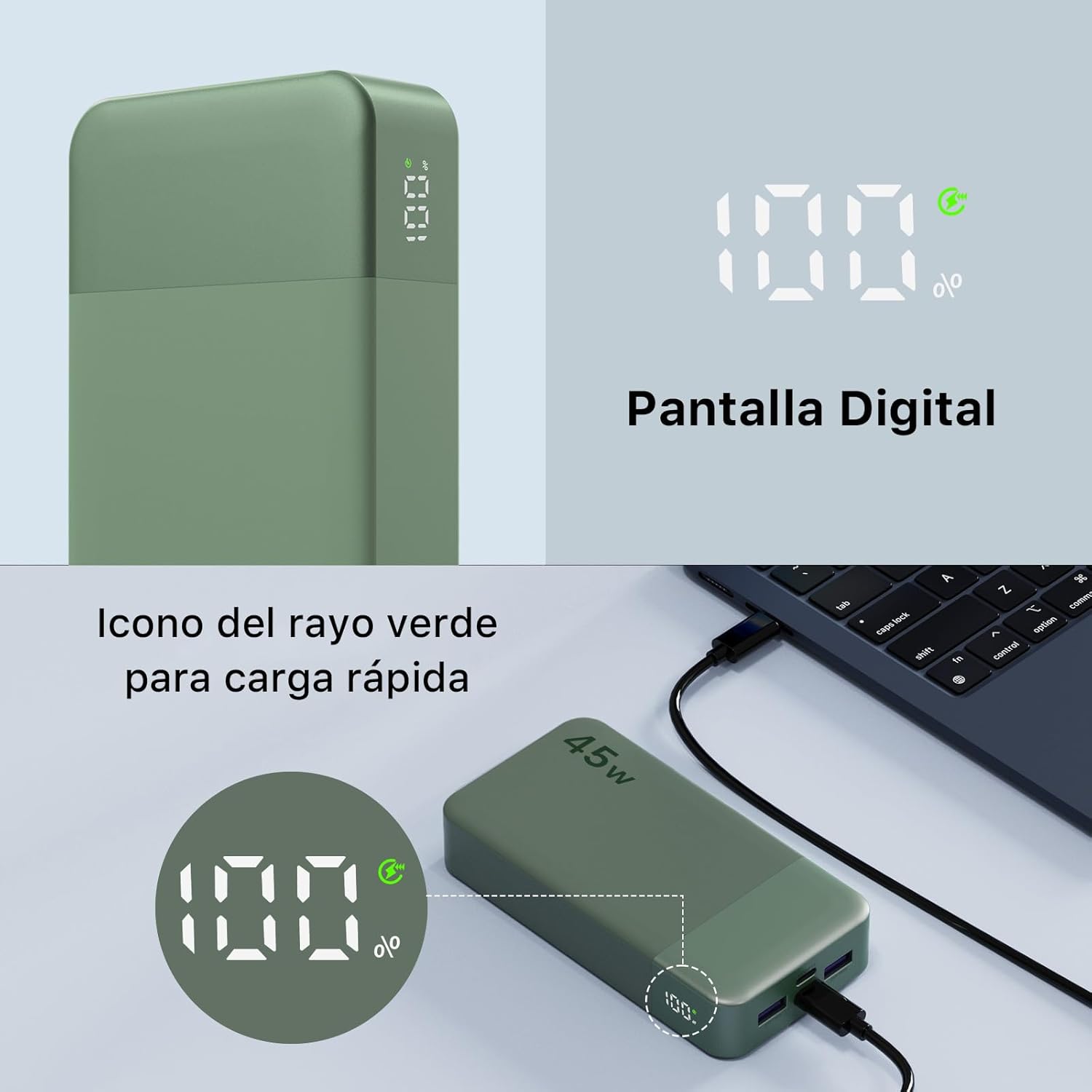 NOBIS Powerbank 20000mah,PD3.0 45W Batería Portátil Carga Rápida,QC4.0 Bateria Externa con Pantalla LED para MacBook, Phone 15 14 13 Pro S23 S22 - 6