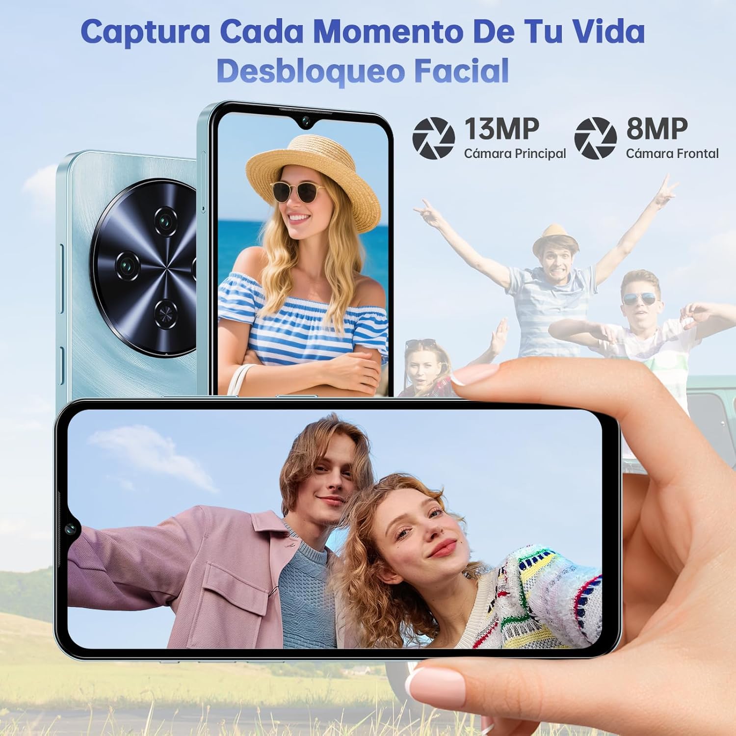 OUKITEL C5 Telefono Movil 2025, 16GB RAM+256GB ROM/TF 1TB, 6.52" HD Pantalla Telefonos Moviles Libres, Batería 5000mAh Android 14 Smartphone, Cámara 13MP+5MP, 4G Dual SIM/Face ID/OTG/3.5mm Jack, Azul - 6