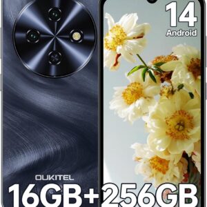 OUKITEL C5 Telefonos Moviles Libres 2025-16GB RAM+256GB ROM/TF 1TB Smartphone, Batería 5000mAh, 6.52" HD Pantalla Android 14 Telefono Movil, Cámara 13MP+5MP, 4G Dual SIM/Face ID/Altavoz 95 dB, Negro