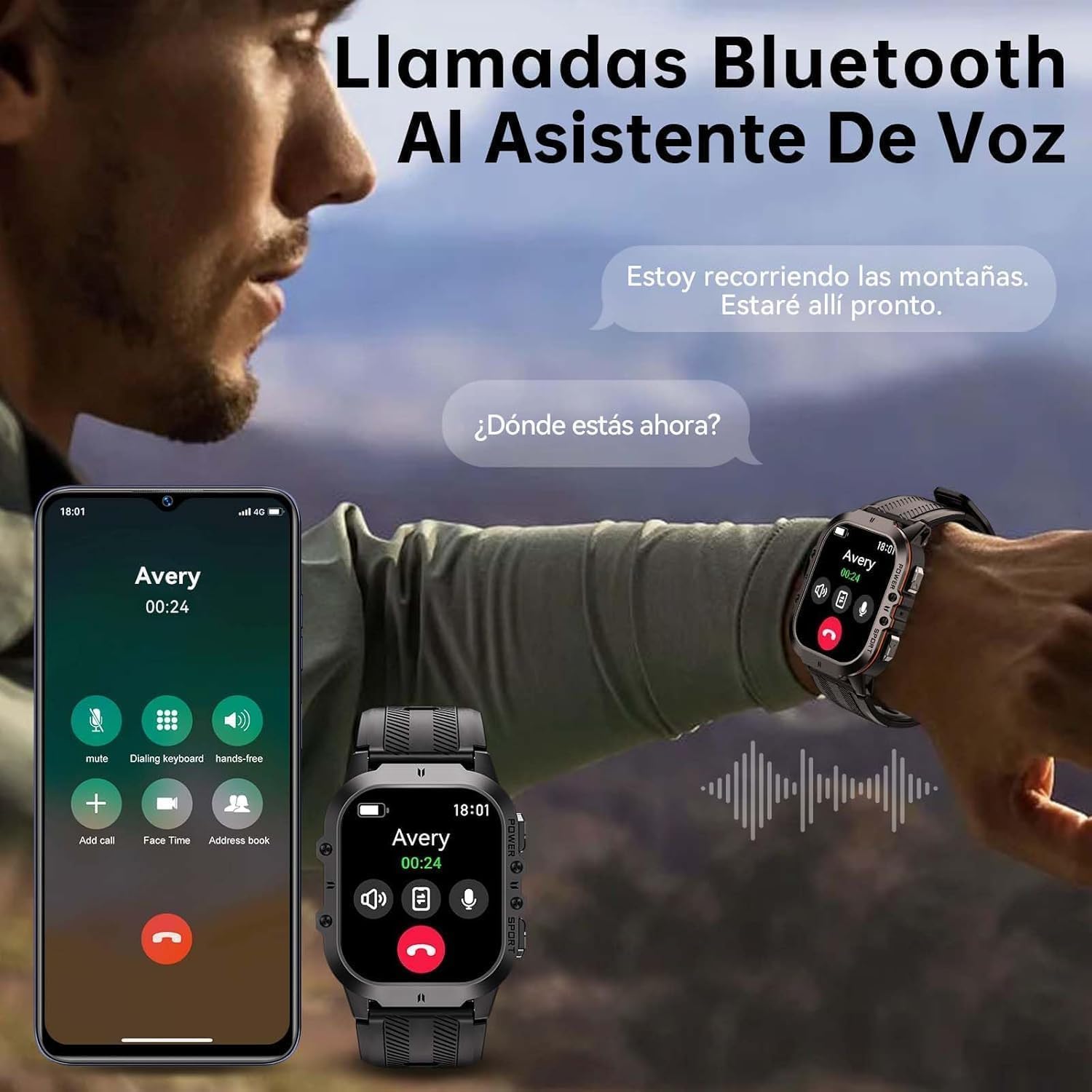 OUKITEL Smartwatch Hombre Militar con Llamadas Bluetooth, GPS Reloj Inteligente Hombre Impermeable 5ATM con 120+ Deportivos, Relojes con Notificaciones de Mensajes/Oxímetro/Pulsómetro para Android/iOS - 3