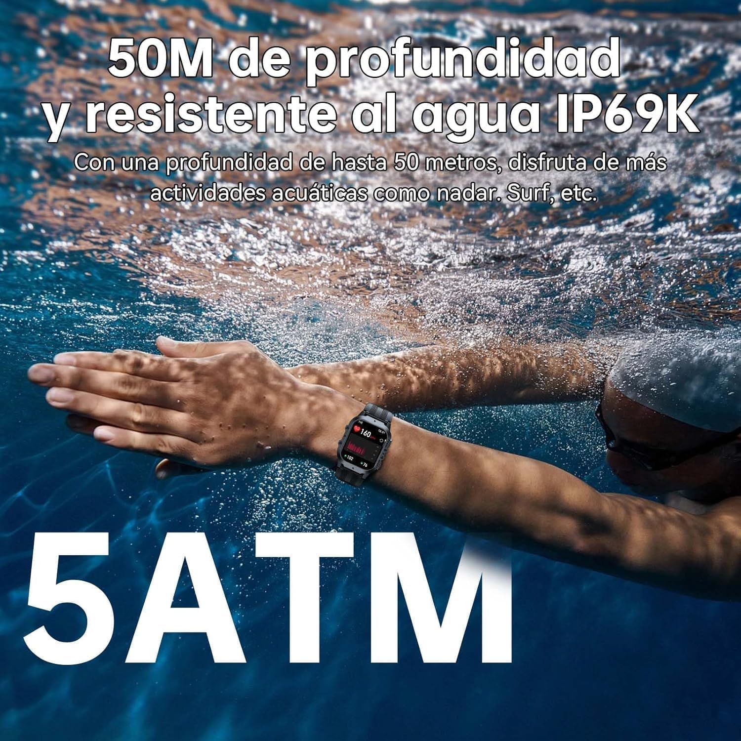 OUKITEL Smartwatch Hombre Militar con Llamadas Bluetooth, GPS Reloj Inteligente Hombre Impermeable 5ATM con 120+ Deportivos, Relojes con Notificaciones de Mensajes/Oxímetro/Pulsómetro para Android/iOS - 5