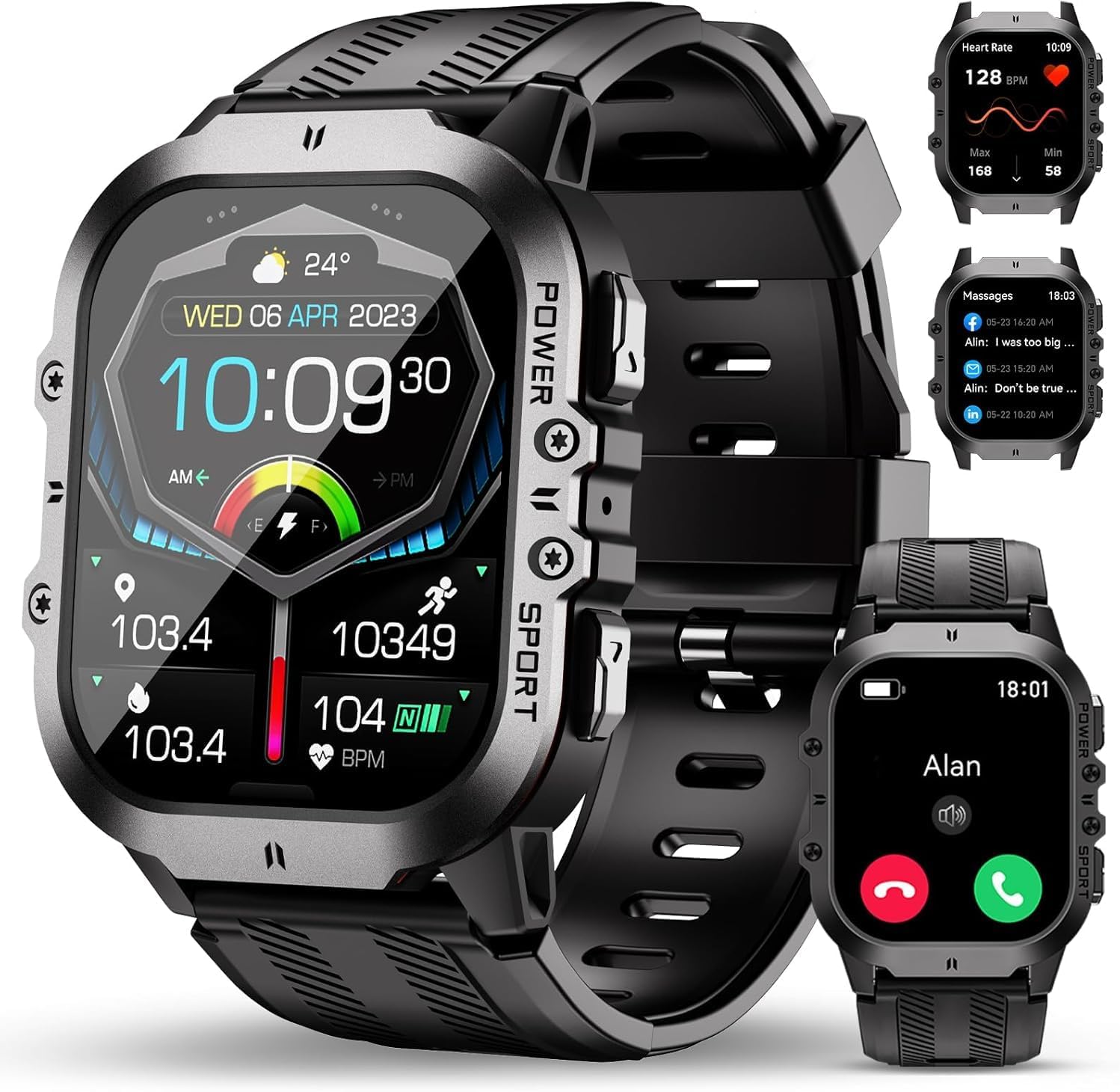 OUKITEL Smartwatch Hombre Militar con Llamadas Bluetooth, GPS Reloj Inteligente Hombre Impermeable 5ATM con 120+ Deportivos, Relojes con Notificaciones de Mensajes/Oxímetro/Pulsómetro para Android/iOS - 1