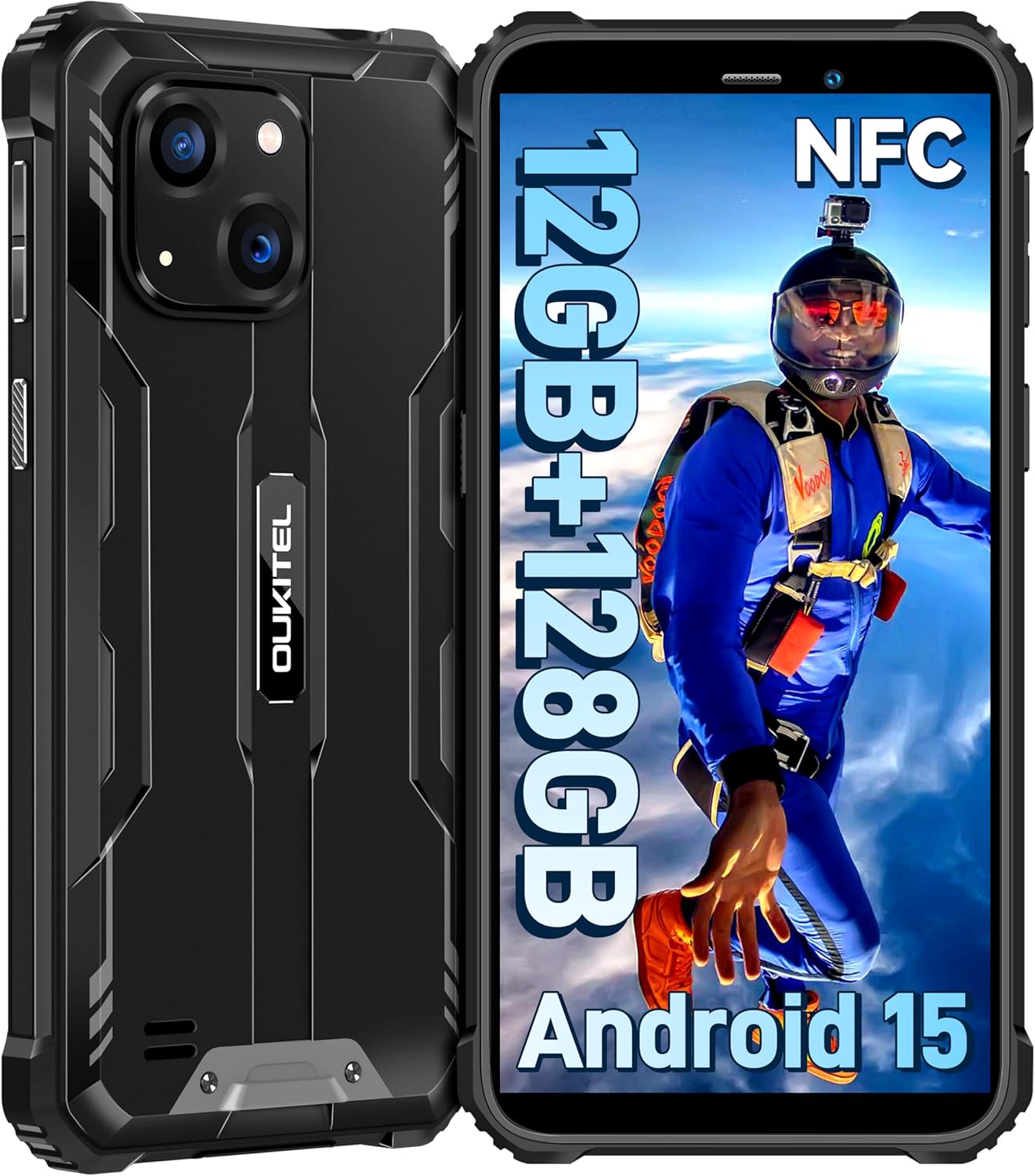 OUKITEL WP32 Movil Resistente Android 15-12GB RAM+128GB ROM(TF 1TB) Móvil Irrompible, Batería 6300mAh, 6.0'' HD+Teléfono Movil, Cámara 20MP+5MP, 90dB Altavoz, Dual 4G SIM/NFC/OTG/GPS, Negro - 1