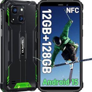 OUKITEL WP32 Móvil Rugerizado Android 15-6.0'' HD+ Pulgadas Movil Irrompible, Batería 6300mAh, 12GB+128GB(TF 1TB) Octa-Core Movil Todoterreno, 20MP+5MP, 3.5 mm, BT5.0, 90dB Altavoz, NFC, Verde