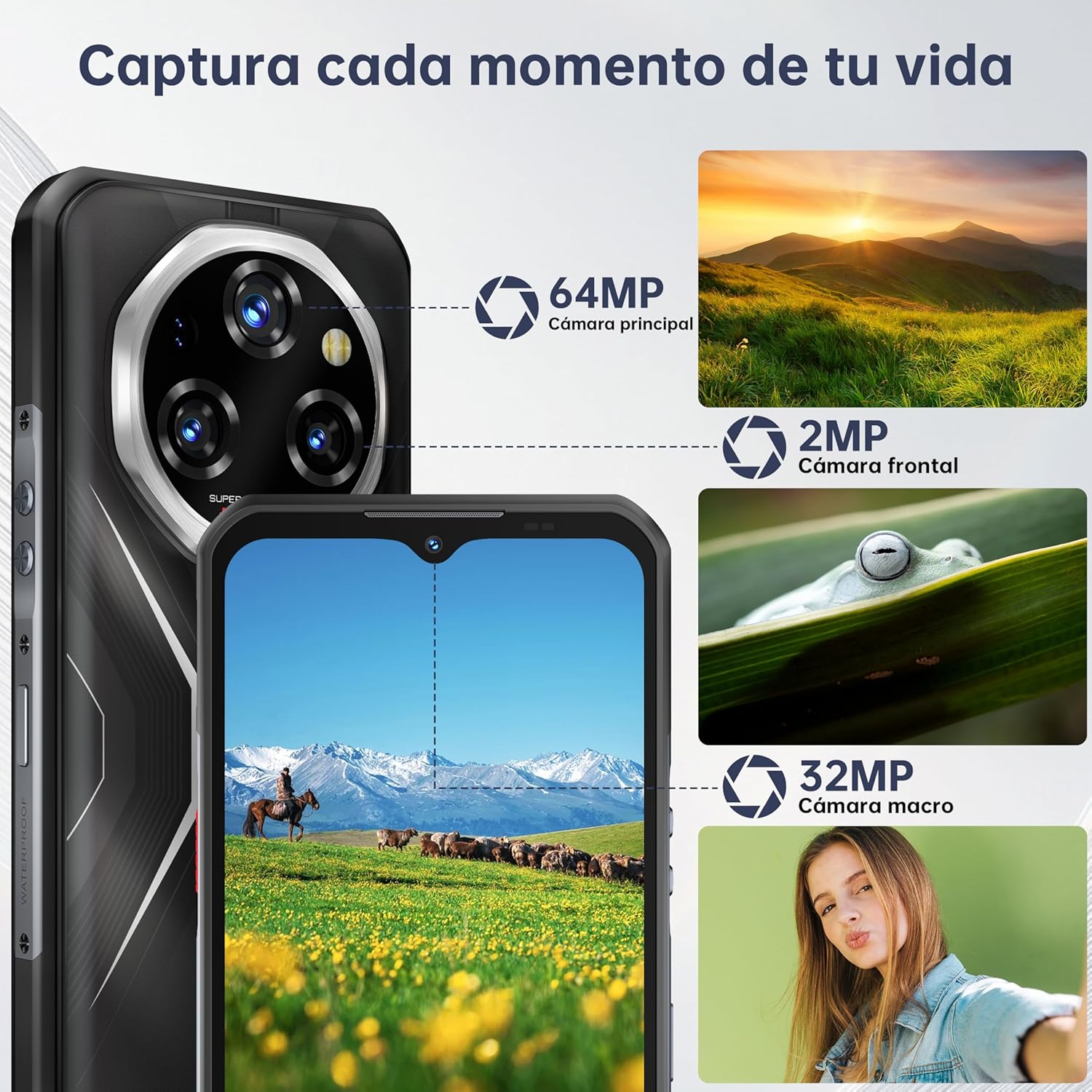 OUKITEL WP55 S Movil Irrompible MTK G100 Android 15 Gemini AI Móvil Indestructible 24GB RAM+256GB ROM/2TB TF Rugged Smartphone 11000mAh 6.6 FHD 120Hz 64MP/Dual SIM/NFC/Lector de Huellas/GPS/5G WiFi - 4