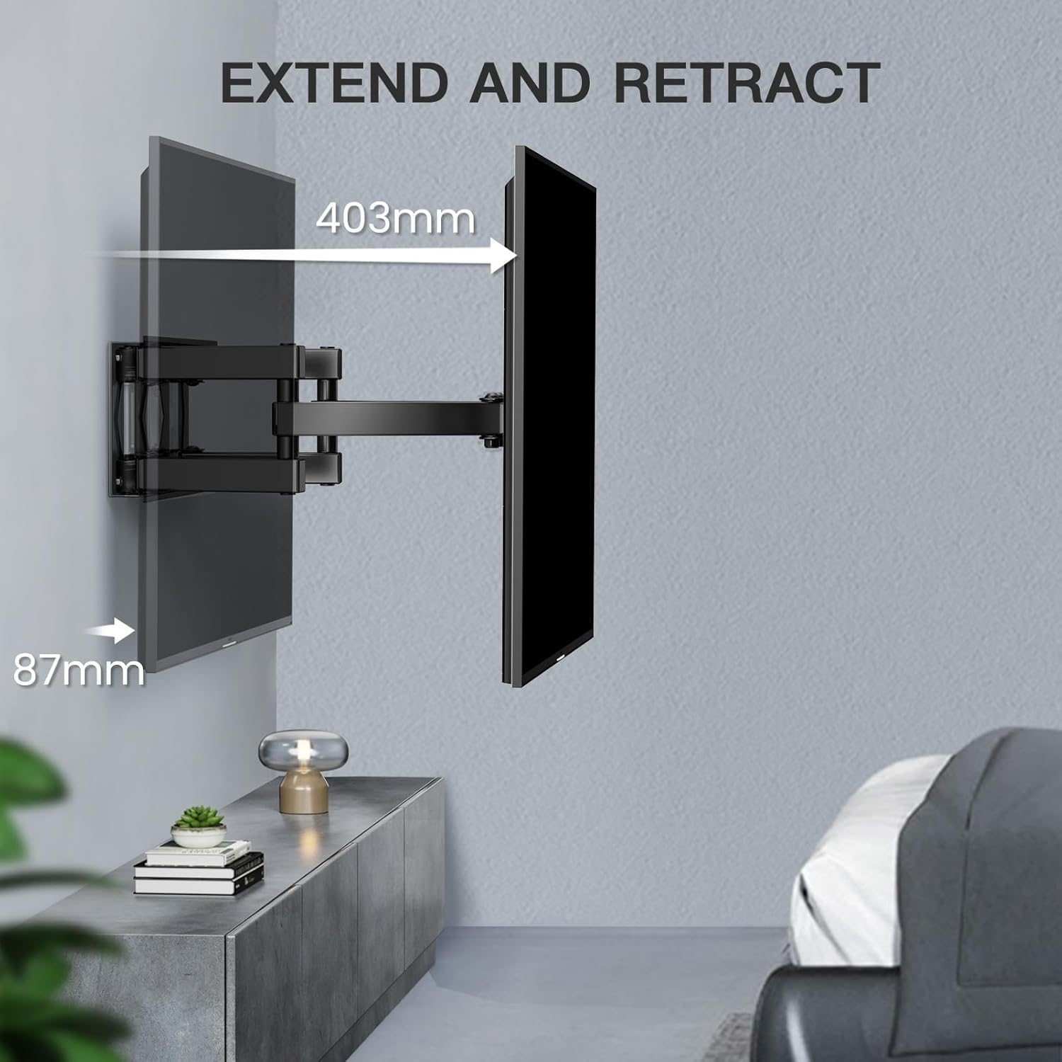 PERLESMITH Soporte TV Pared Articulado Inclinable Y Giratorio – Soporte TV para 26-70 Pulgadas Pantallas – MAX VESA 400x400mm, para Soportar 45kg - 6