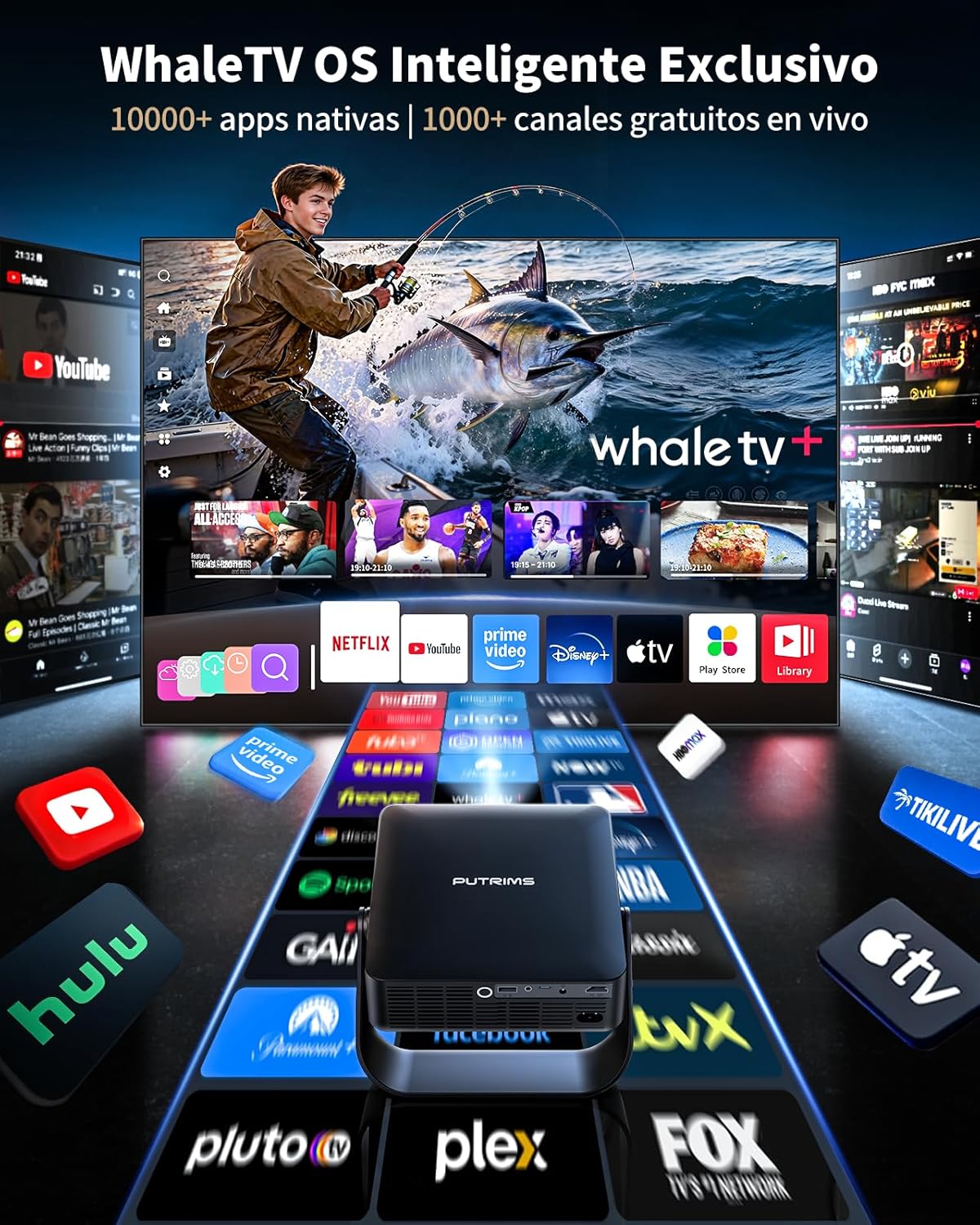 Proyector 4K【Netflix Oficial+TV Directo】 Proyector Portatil App Integrada Auto Focus/Keystone 1080P FHD Nativo con HDR10, Giro 330° WiFi Bluetooth Mini Proyectors Projector Cine en Casa/Exterior/HDMI - 2