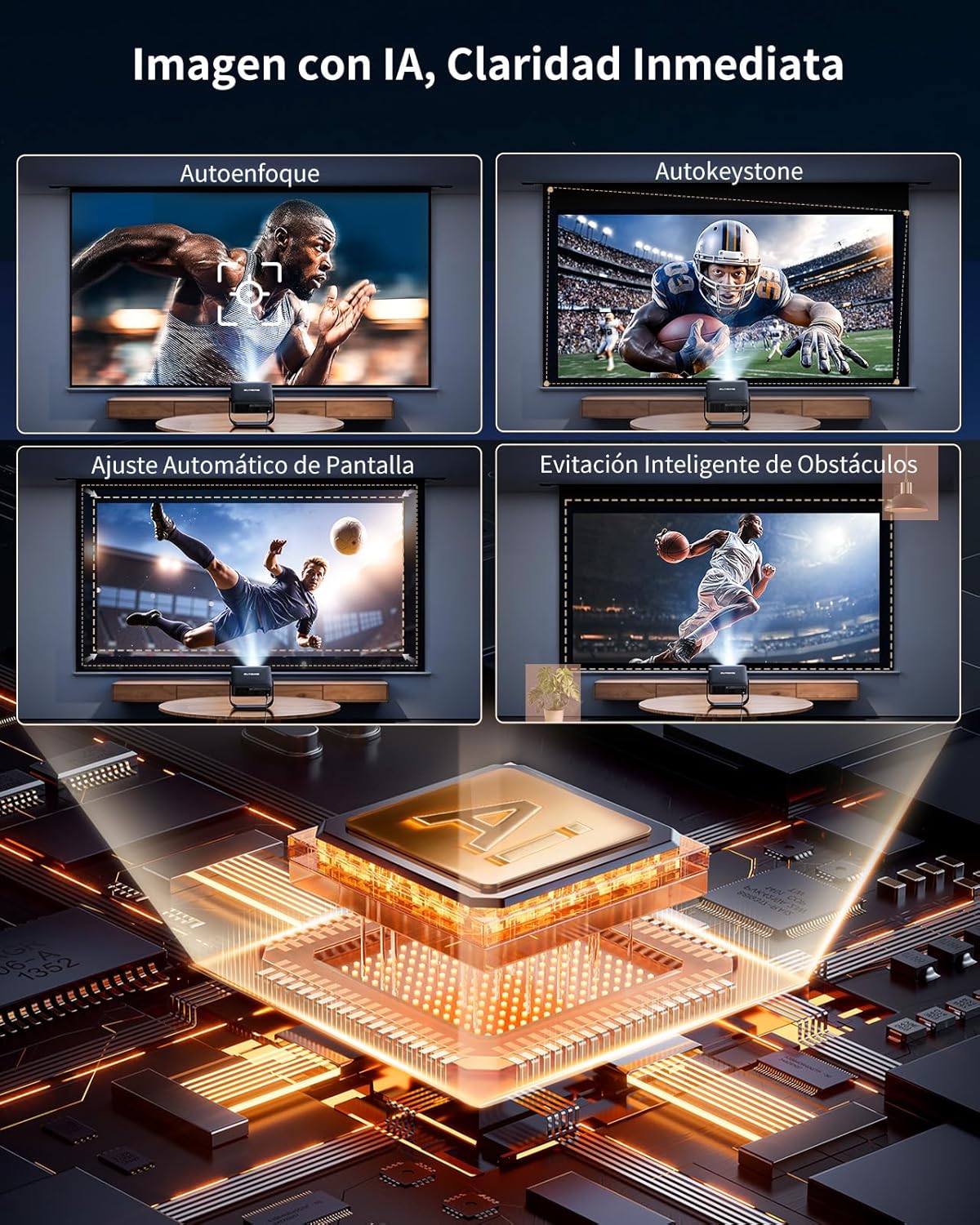 Proyector 4K【Netflix Oficial+TV Directo】 Proyector Portatil App Integrada Auto Focus/Keystone 1080P FHD Nativo con HDR10, Giro 330° WiFi Bluetooth Mini Proyectors Projector Cine en Casa/Exterior/HDMI - 5