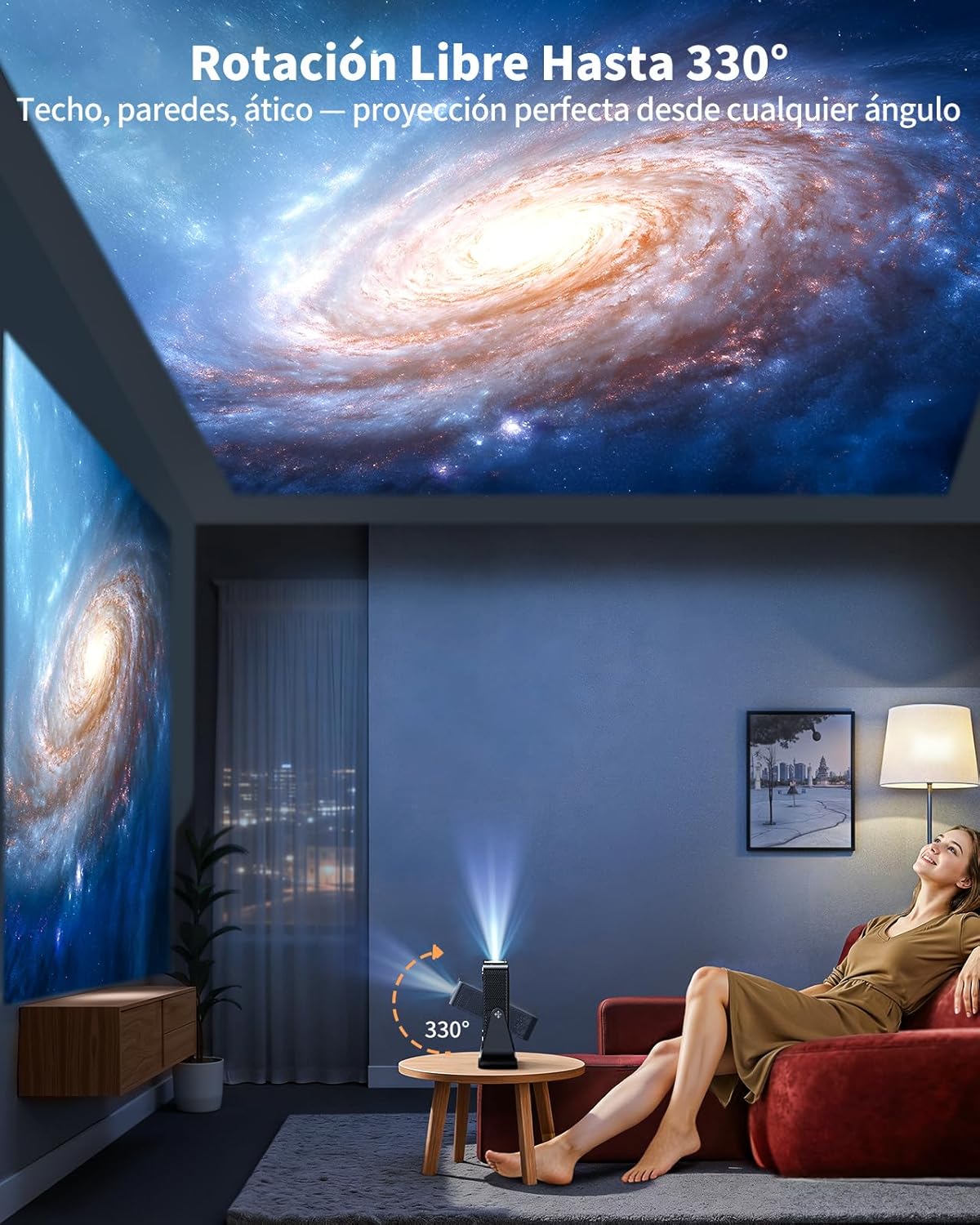 Proyector 4K【Netflix Oficial+TV Directo】 Proyector Portatil App Integrada Auto Focus/Keystone 1080P FHD Nativo con HDR10, Giro 330° WiFi Bluetooth Mini Proyectors Projector Cine en Casa/Exterior/HDMI - 6