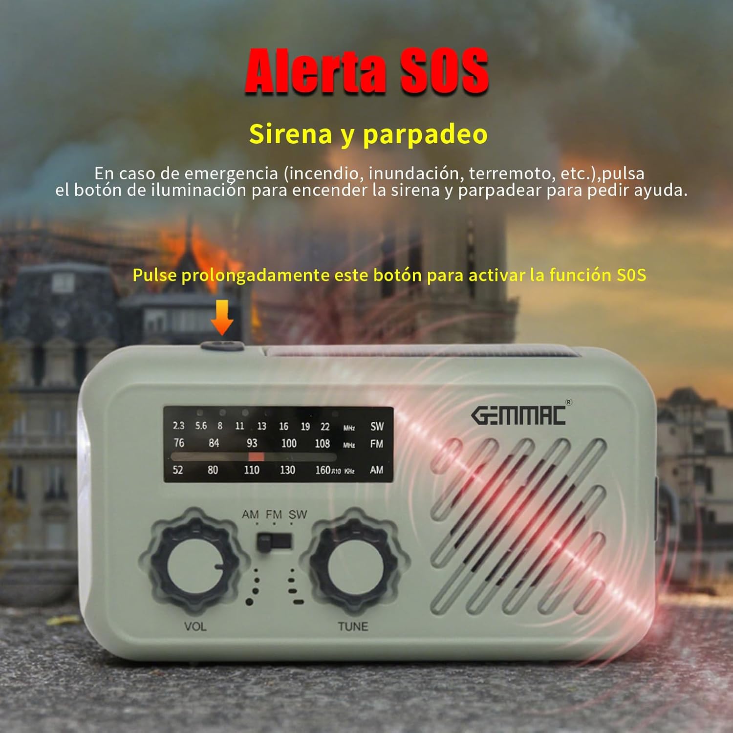 Radio de Emergencia Portátil, FM/Am Emergency Radio con Solar Recargable Radios de Dinamo con Manivela con Linterna LED y Luz de Lectura 2000mAh Powerbank SOS Alarma USB de Camping al Aire Libre - 6